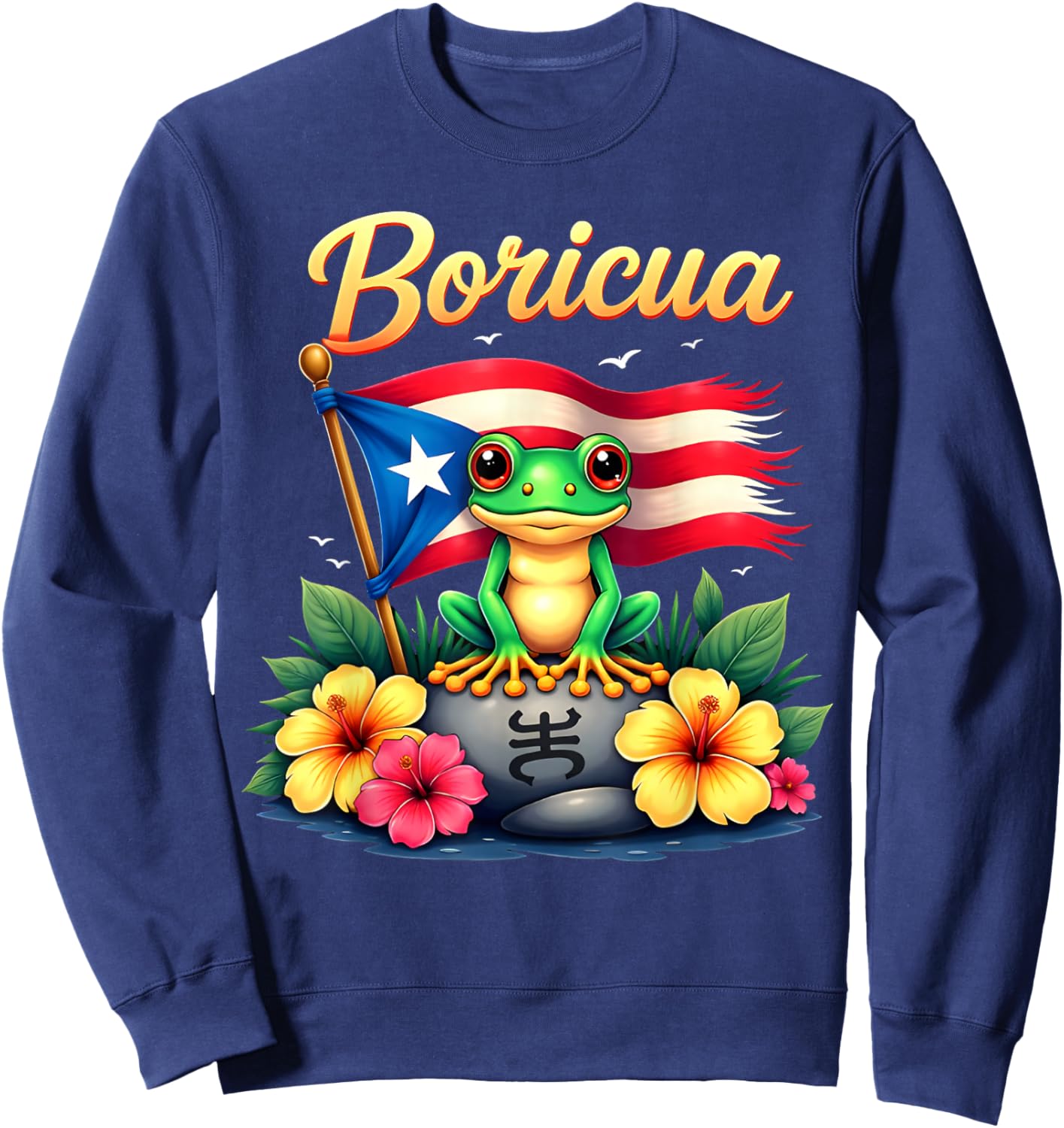 Boricua Hispanic Heritage Month Taino Coqui Frog Puerto Rico Sweatshirt - Sweatshirt | Navy