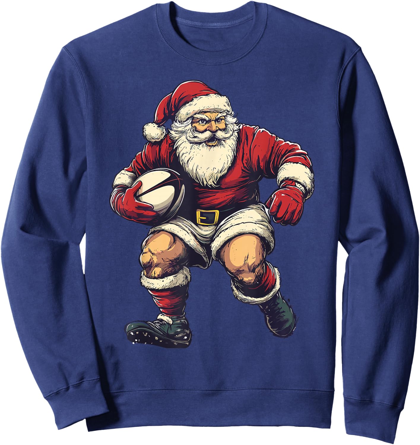 Santa Playing Rugby Funny Rugby Player Christmas Xmas Pajama Sweatshirt - Sweatshirt | Navy