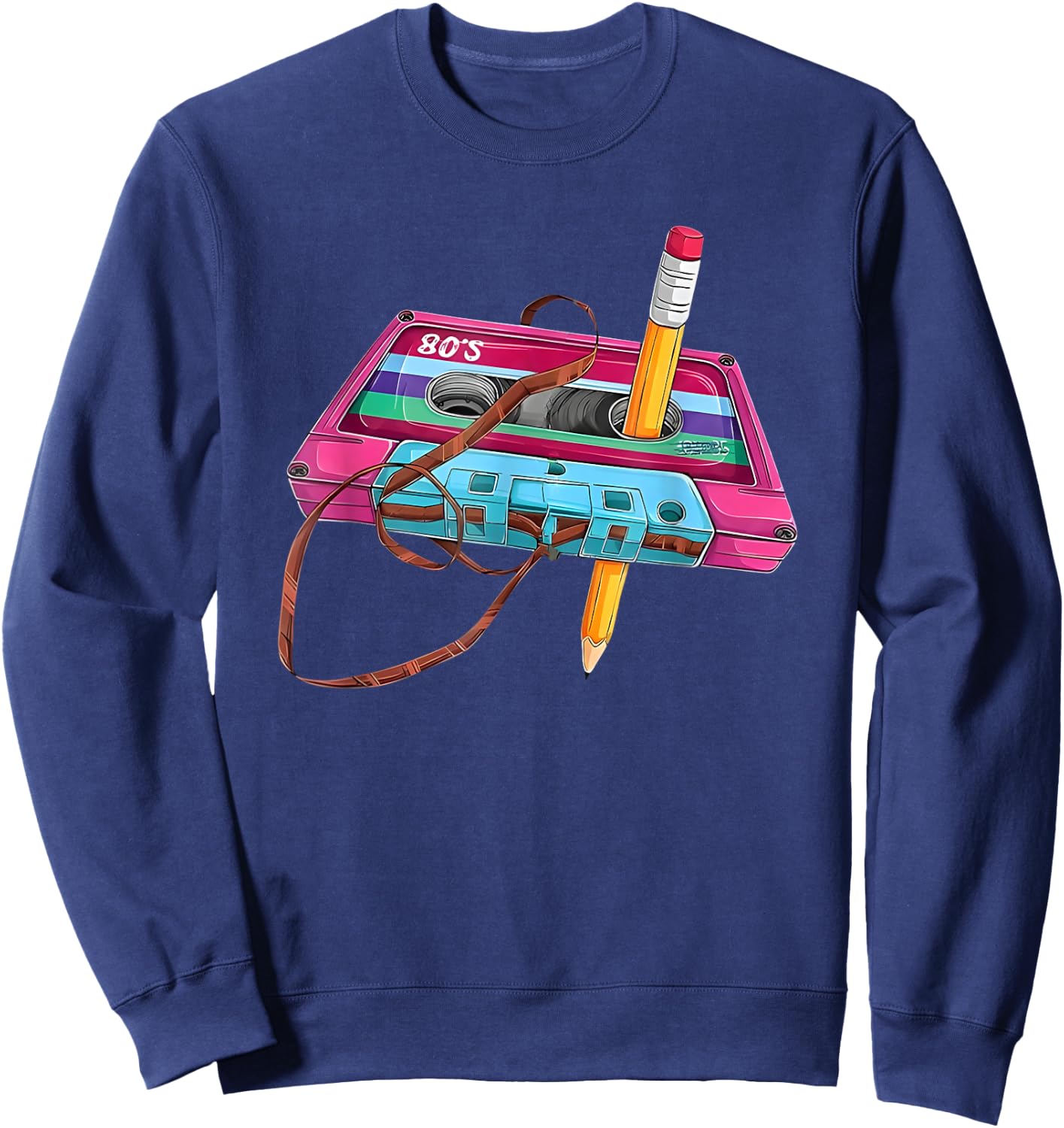 Vintage Rewinding Cassette Tape with Pencil Print Sweatshirt - Sweatshirt | Navy