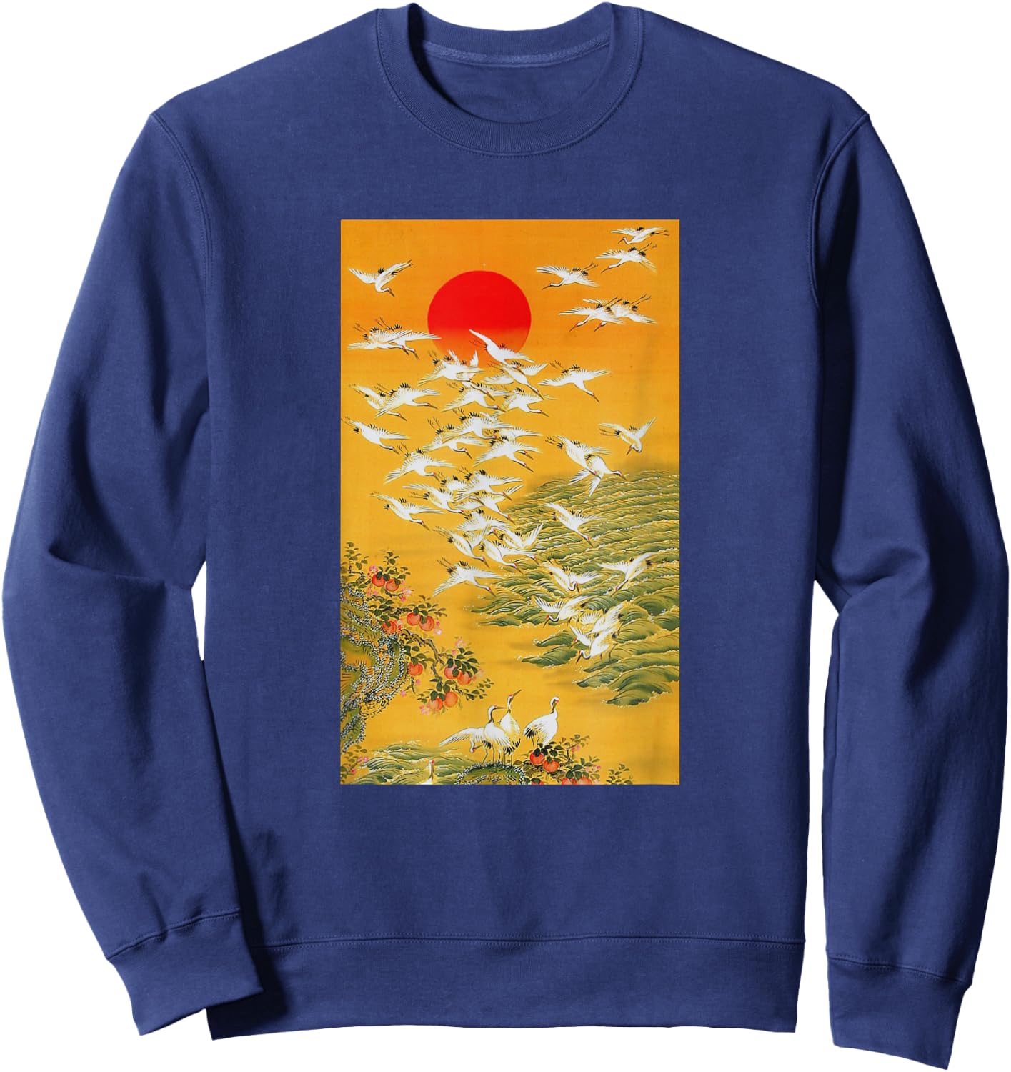 Japanese Crane Vintage Hokusai Woodblock Sweatshirt - Sweatshirt | Navy