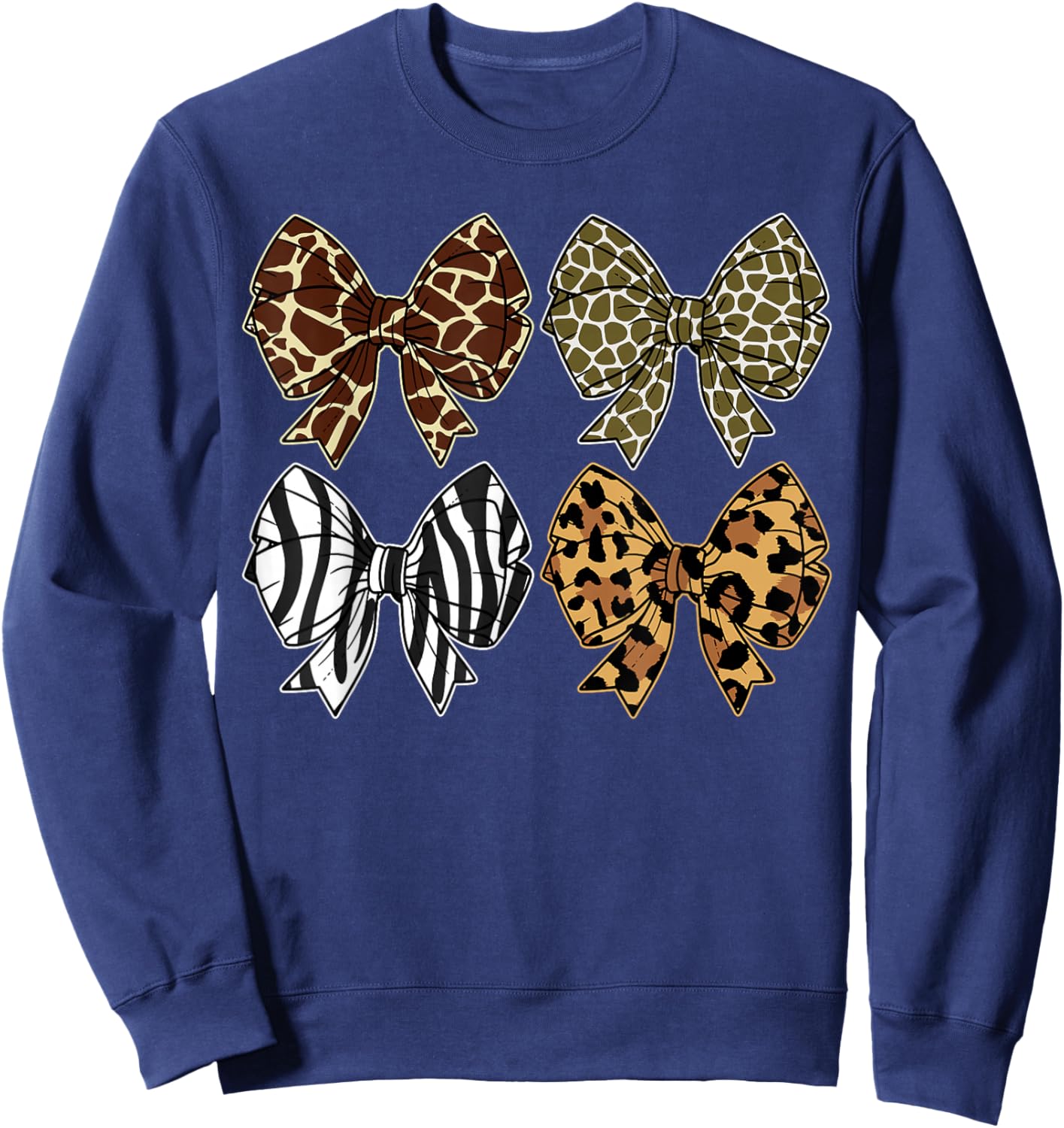 Coquette Bow Zoo Animals Pattern Wildlife Safari Women Girls Sweatshirt - Sweatshirt | Navy