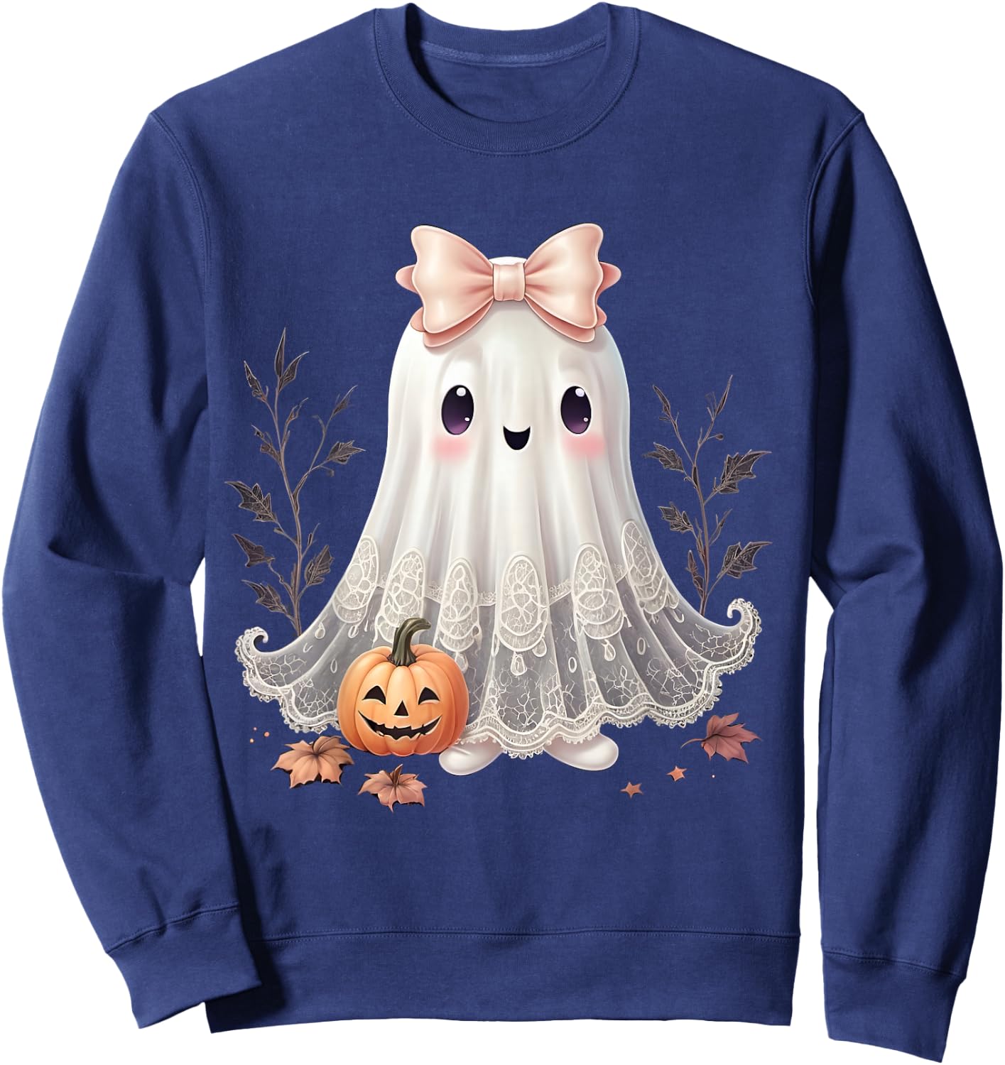 Lace Ghost Halloween Coquette Bow Vintage Women Girls Sweatshirt - Sweatshirt | Navy