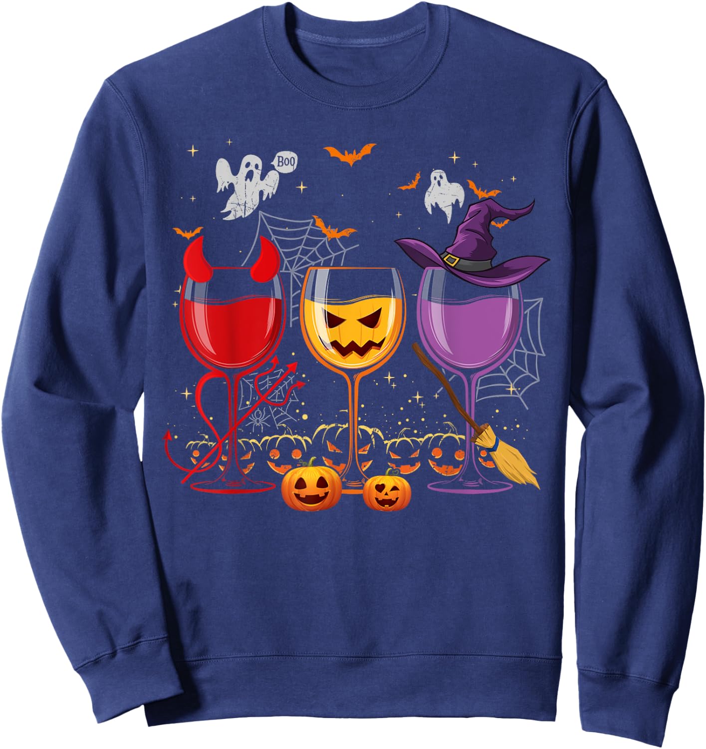 Three Glasses Of Wines Funny Halloween Wine Lover Sweatshirt - Sweatshirt | Navy