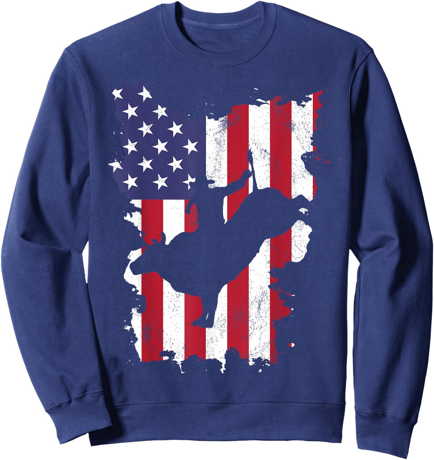 Bull Riding Rodeo Cowboy USA Flag 4th Of July US America Sweatshirt - Sweatshirt | Navy