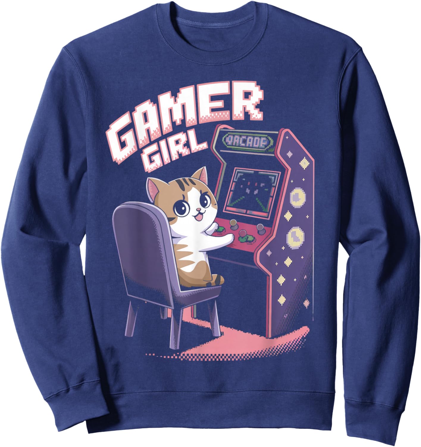 Gamer Girl Cat Kitten Arcade Gamer Gaming Video Game Arcade Sweatshirt - Sweatshirt | Navy