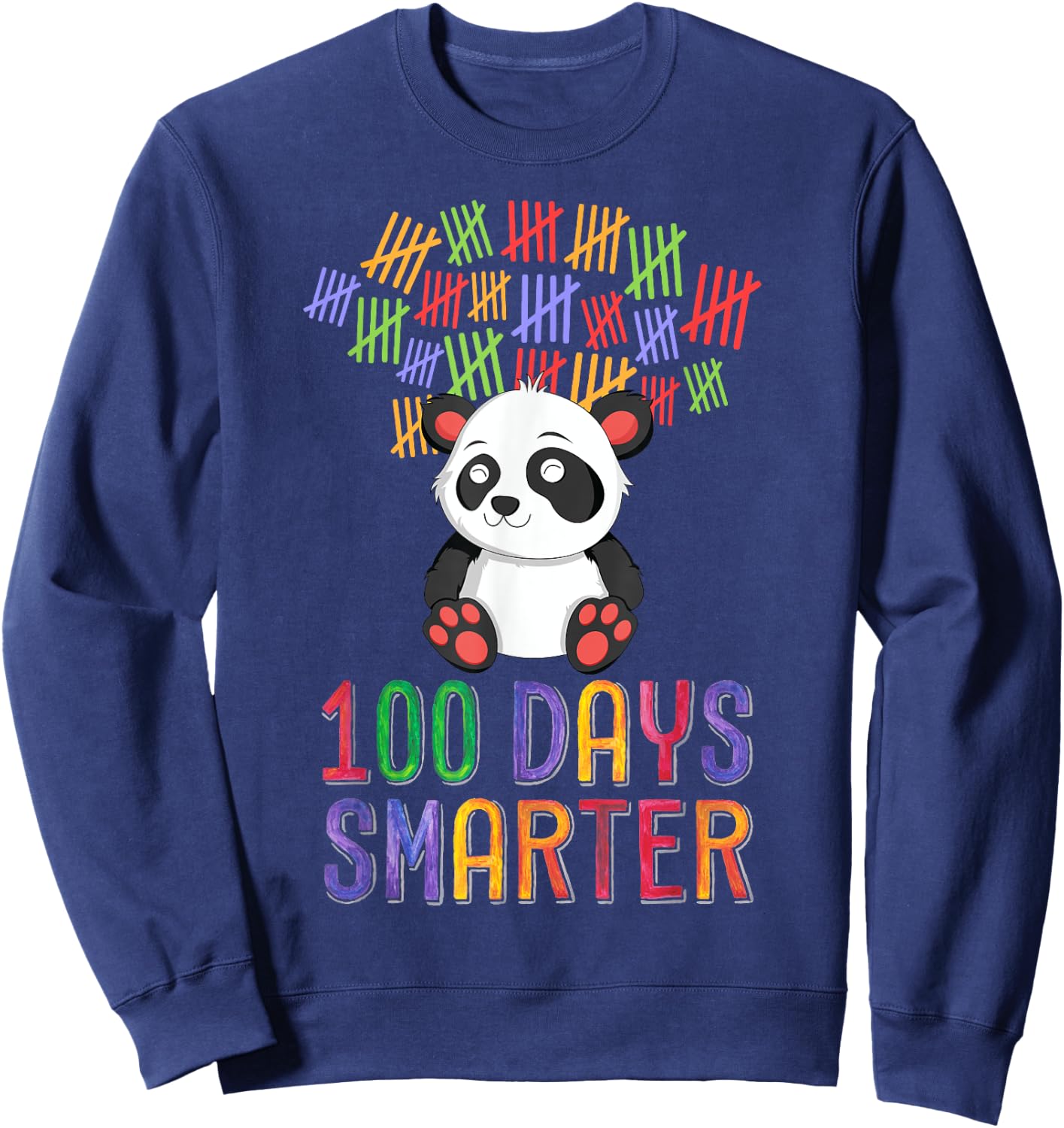 100 Days Smarter 100th Day of School Outfit Panda Teacher Men Women Girls Kids Sweatshirt - Sweatshirt | Navy