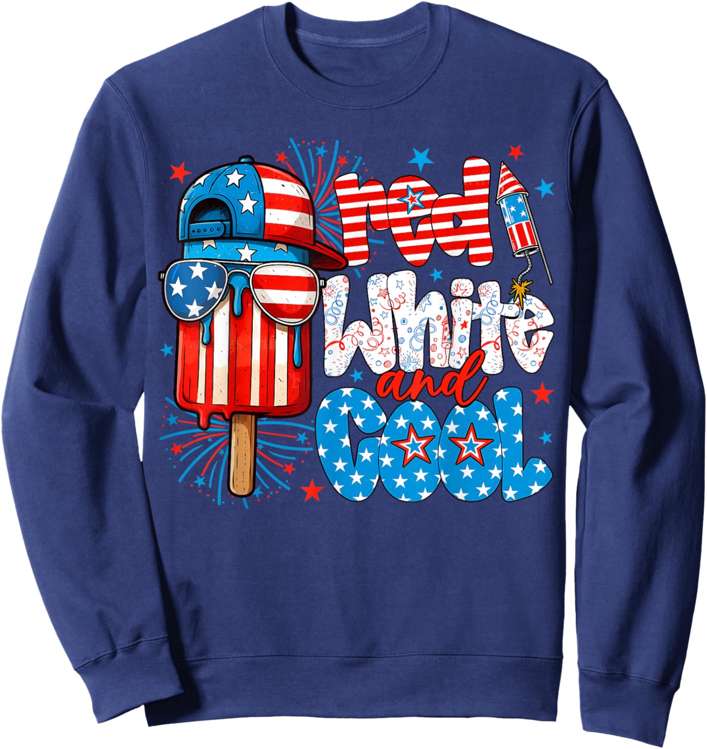 Red White and Cool 4th of July Popsicle USA Flag Boy Toddler Sweatshirt - Sweatshirt | Navy
