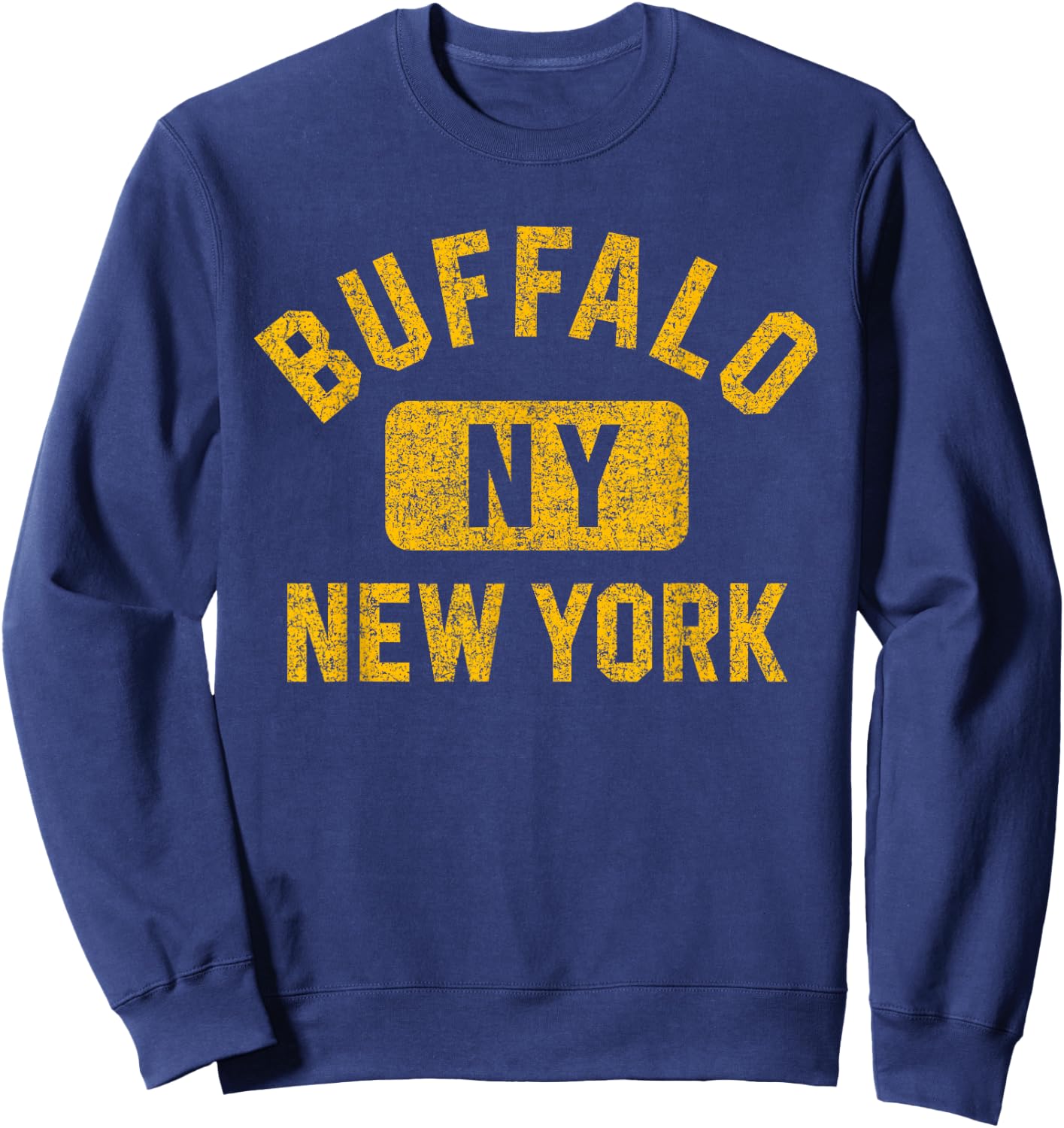 Buffalo New York Gym Style Distressed Amber Print Sweatshirt - Sweatshirt | Navy