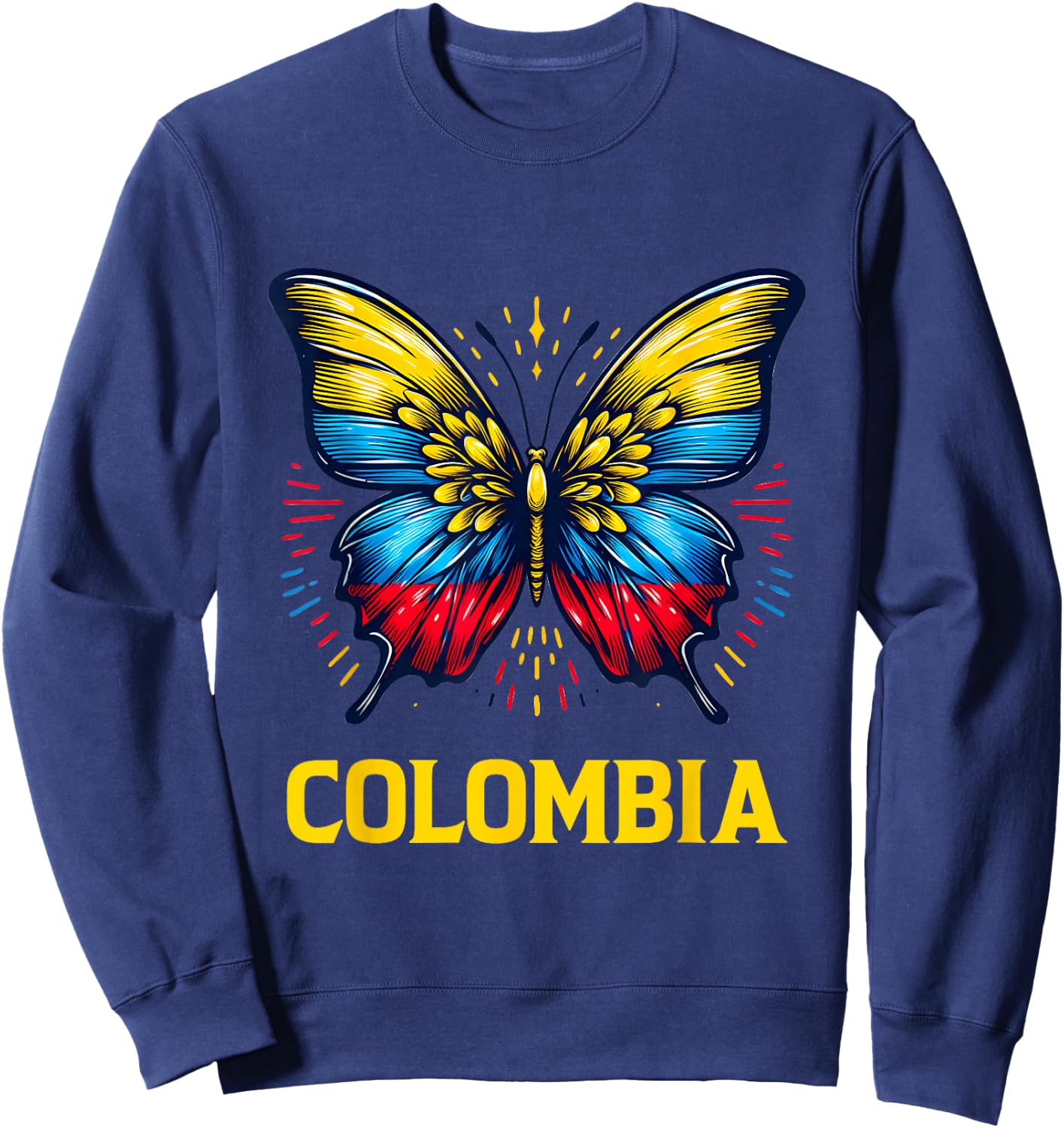 Vintage Colombia Beautiful Butterfly Country Colombian Flag Sweatshirt - Sweatshirt | Navy