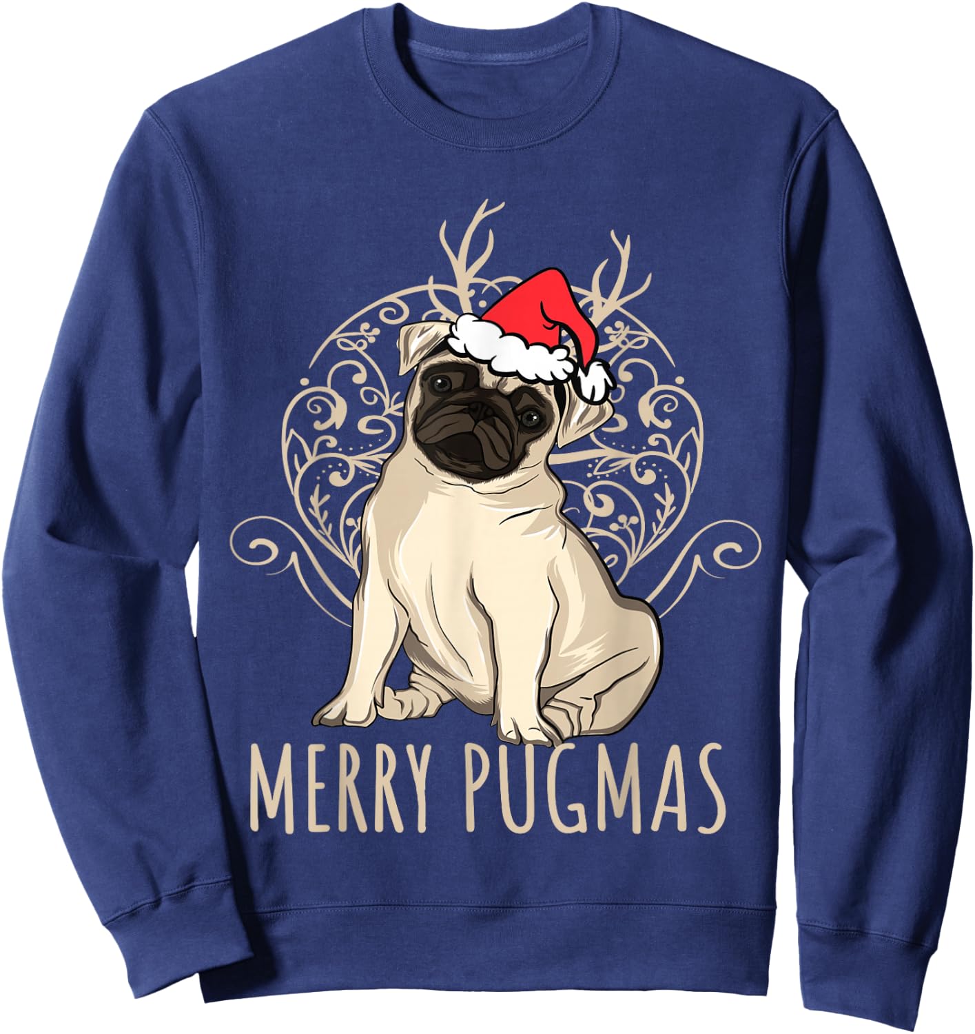 Merry Pugmas Funny Pug Christmas Sweatshirt - Sweatshirt | Navy