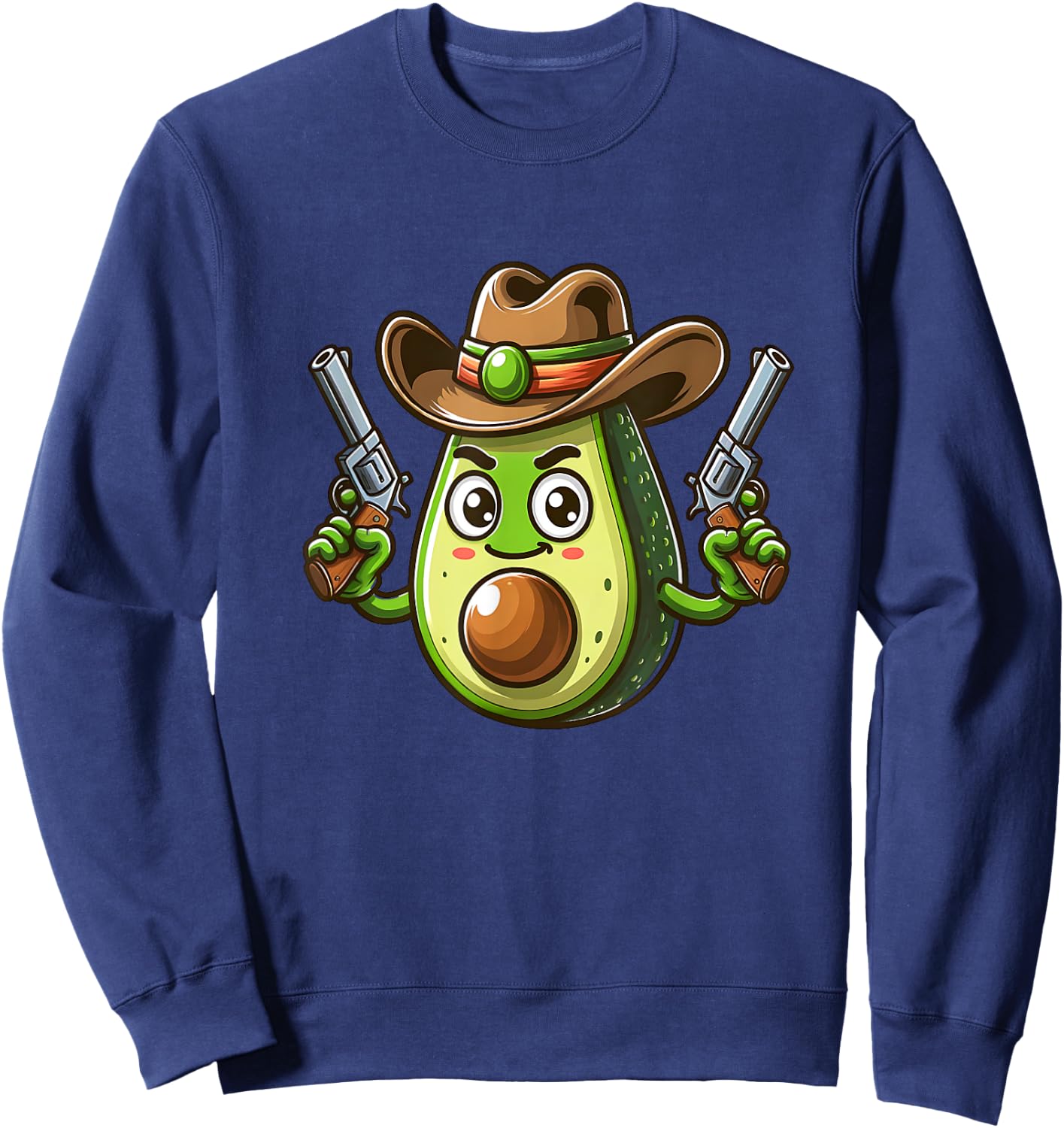 Cowboy Avocado With Guns Funny Cartoon Sweatshirt - Sweatshirt | Navy