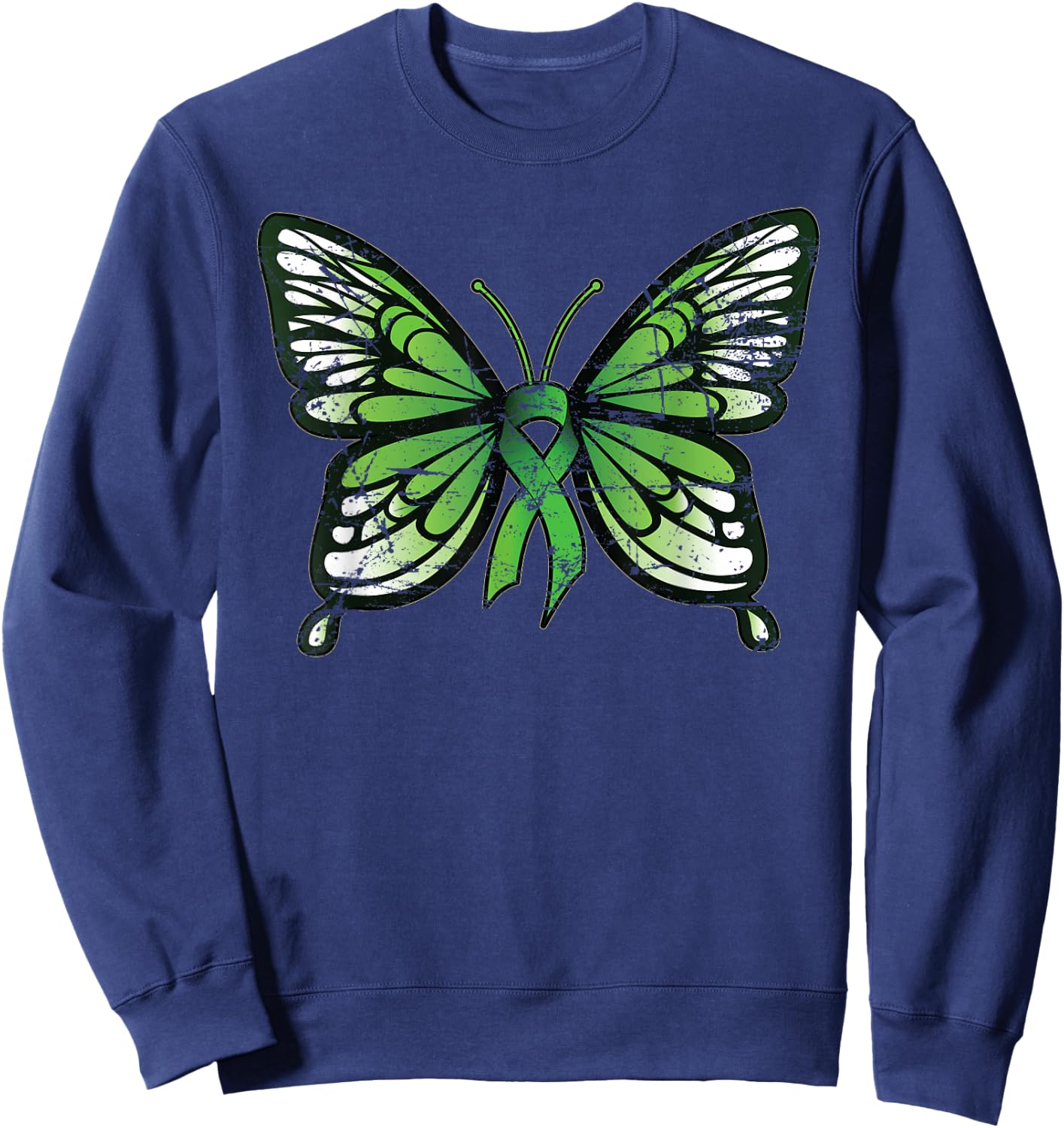 Mental Health Awareness Green Ribbon Butterfly Sweatshirt - Sweatshirt | Navy