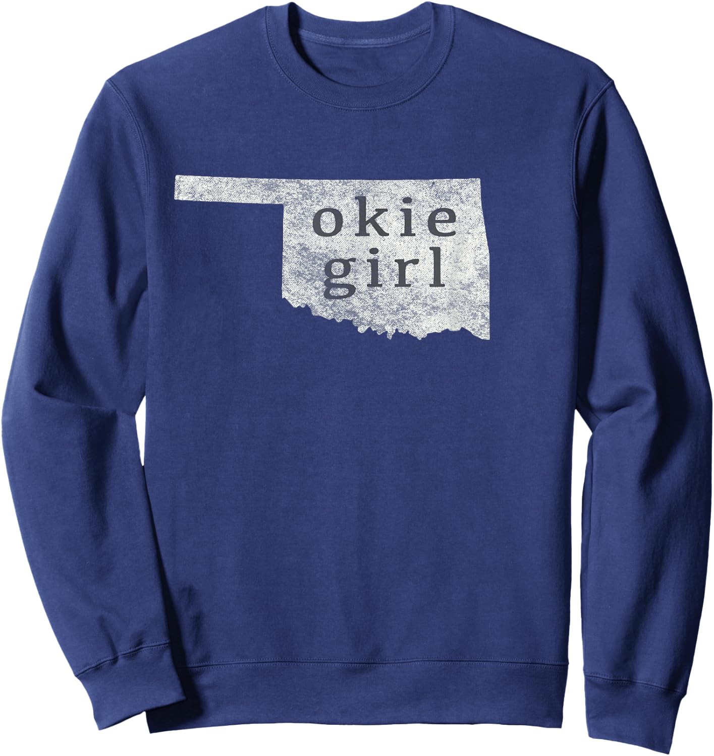 Okie Girl White Distressed Style Sweatshirt - Sweatshirt | Navy