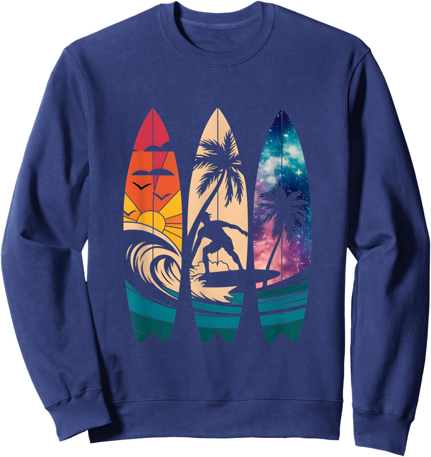 Tie Dye Surfboard Surfing Beach Summer Vibes Retro Style Sweatshirt - Sweatshirt | Navy