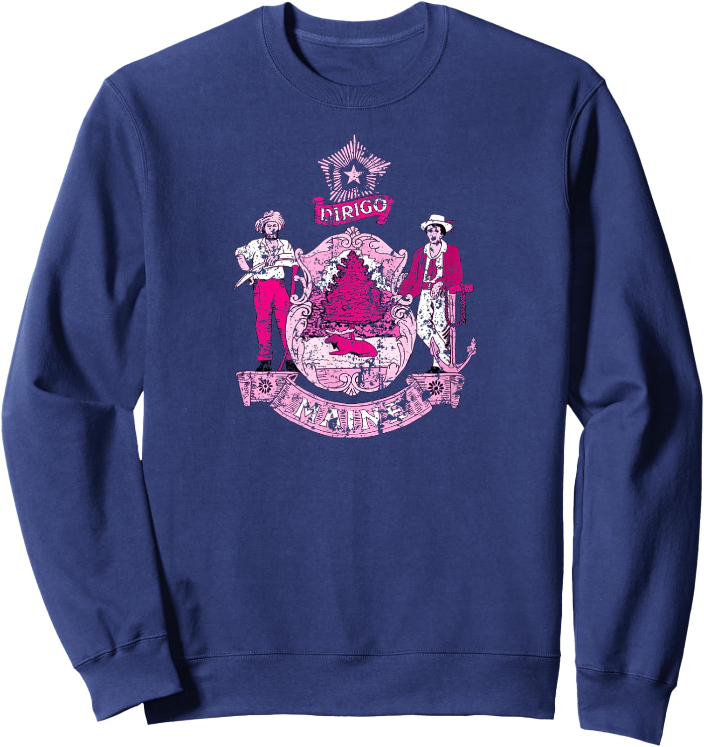 MAINE Flag Pink Vintage | Pink Maine Sweatshirt - Sweatshirt | Navy