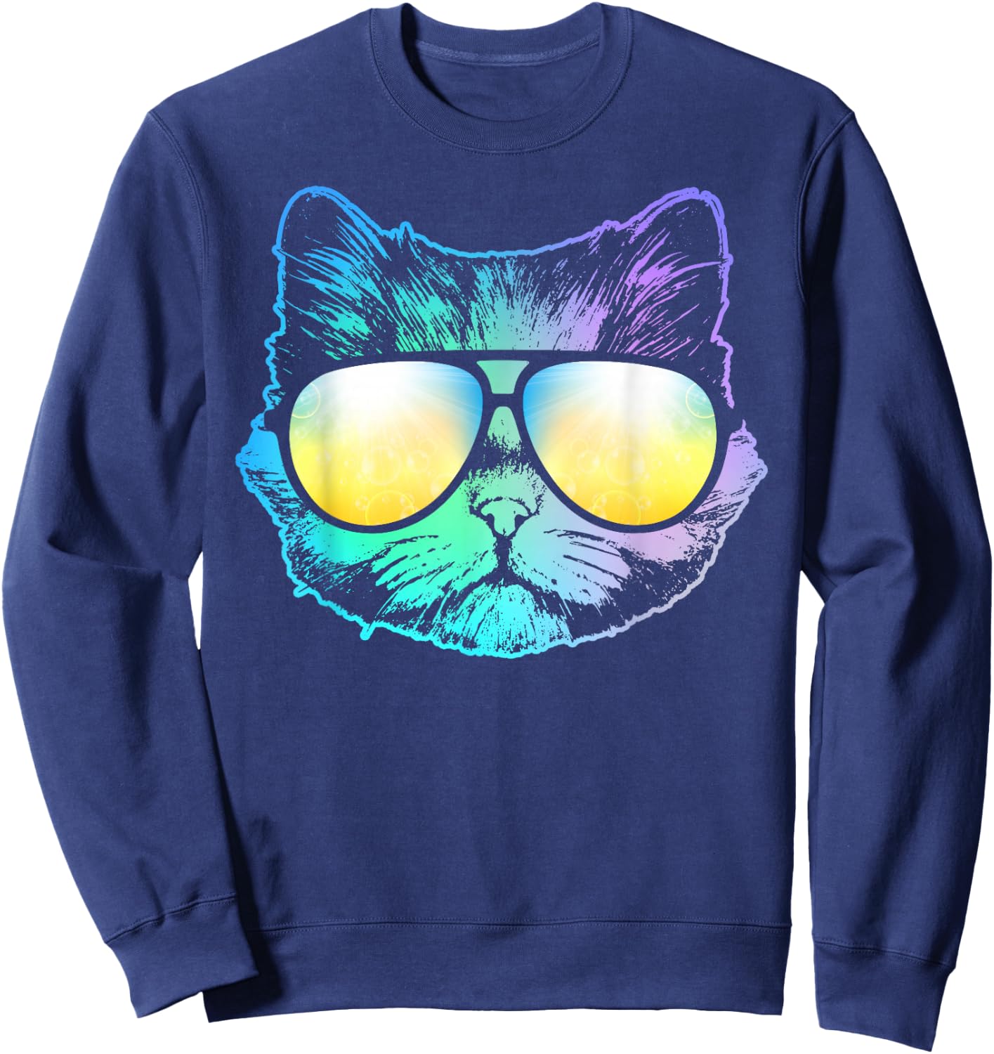 Cat Neon Face Shirt For Kitty Or Kitten Lovers Men Women Kids Sweatshirt - Sweatshirt | Navy