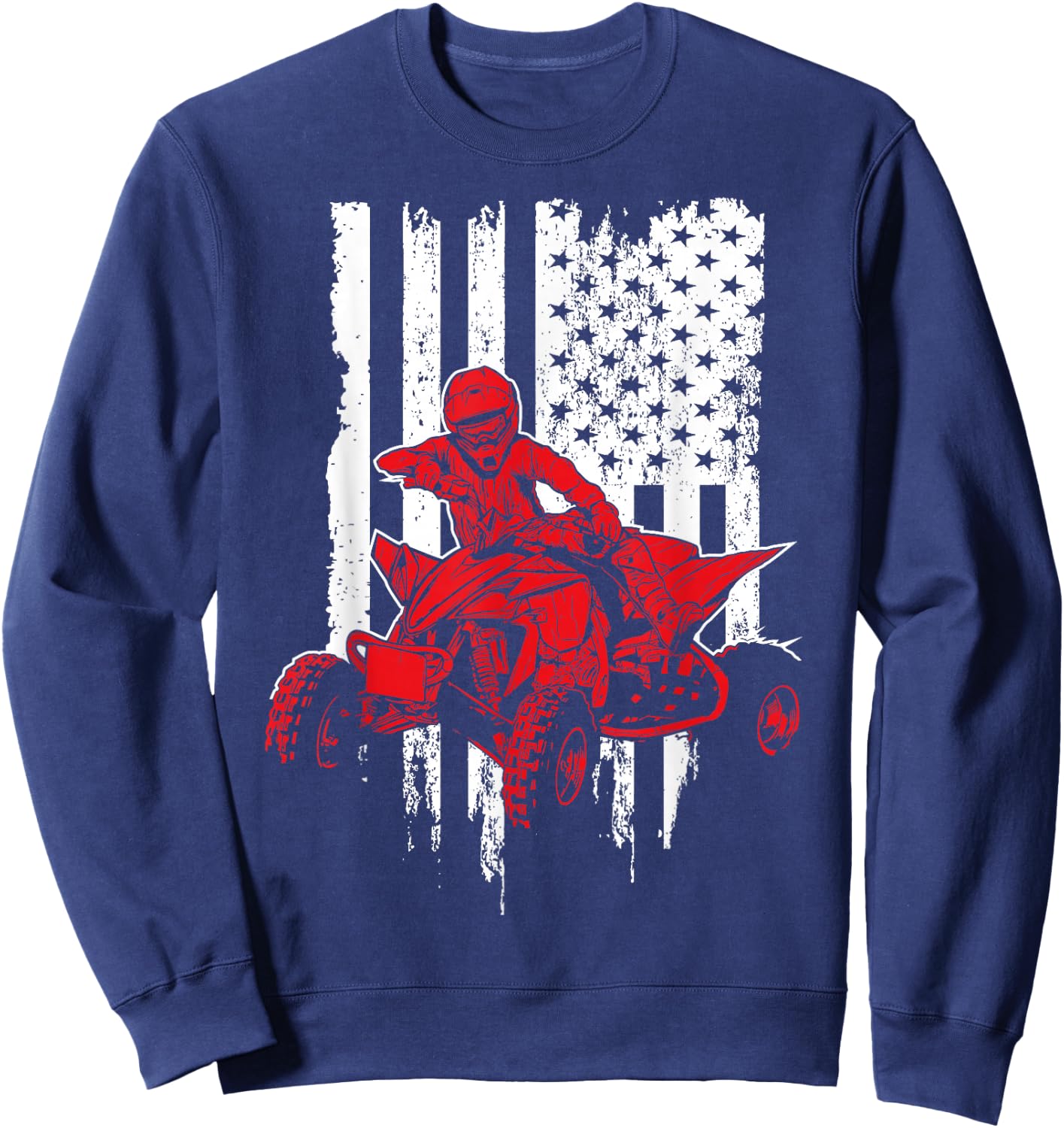 Vintage All-Terrain Vehicles Four Wheeler ATV American Flag Sweatshirt - Sweatshirt | Navy