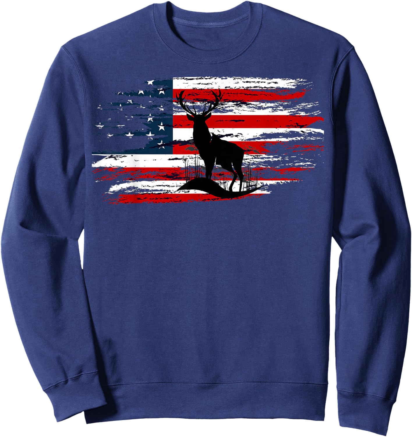 American Deer Hunter Patriotic Vintage US Flag Hunting Sweatshirt - Sweatshirt | Navy