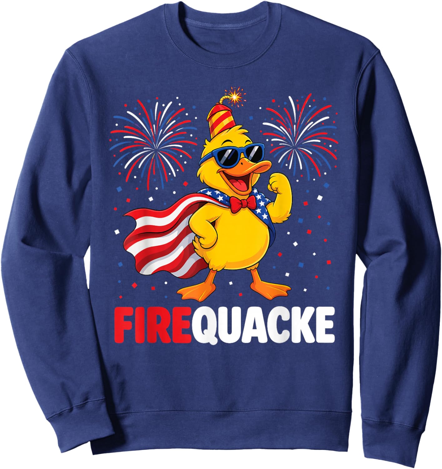 4th of July Duck Firequacker Patriotic Fourth of July Funny Sweatshirt - Sweatshirt | Navy