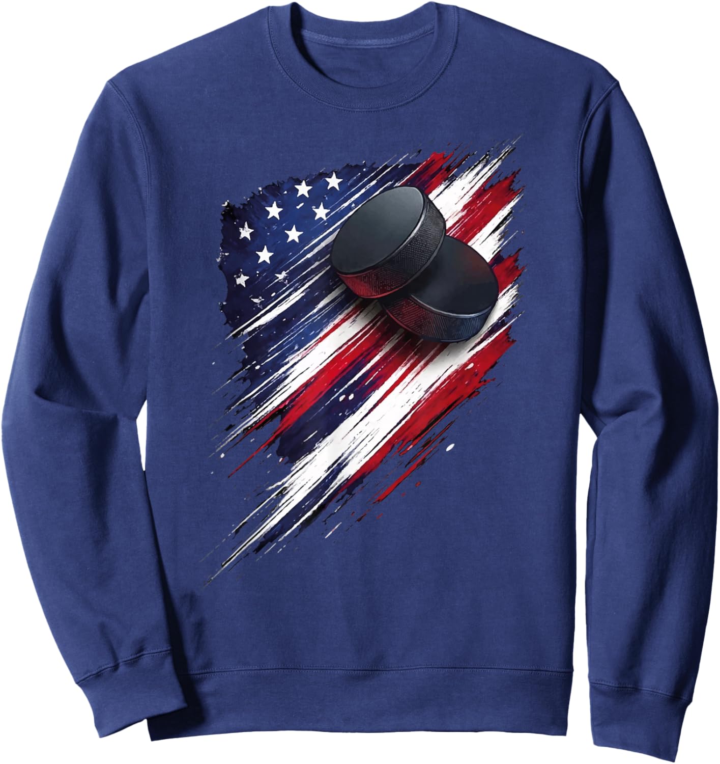 Ice Hockey American Flag 4th of July Boys Kids Sweatshirt - Sweatshirt | Navy