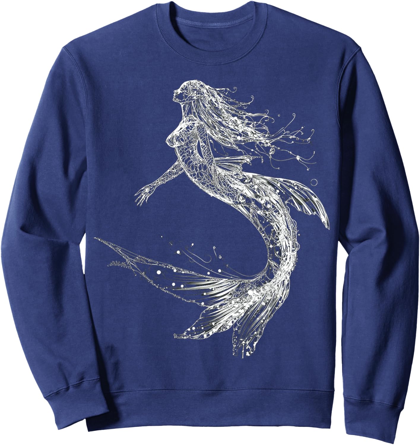 Mermaid Mythical Graphic Fantasy Illustration Mermaid Sweatshirt - Sweatshirt | Navy