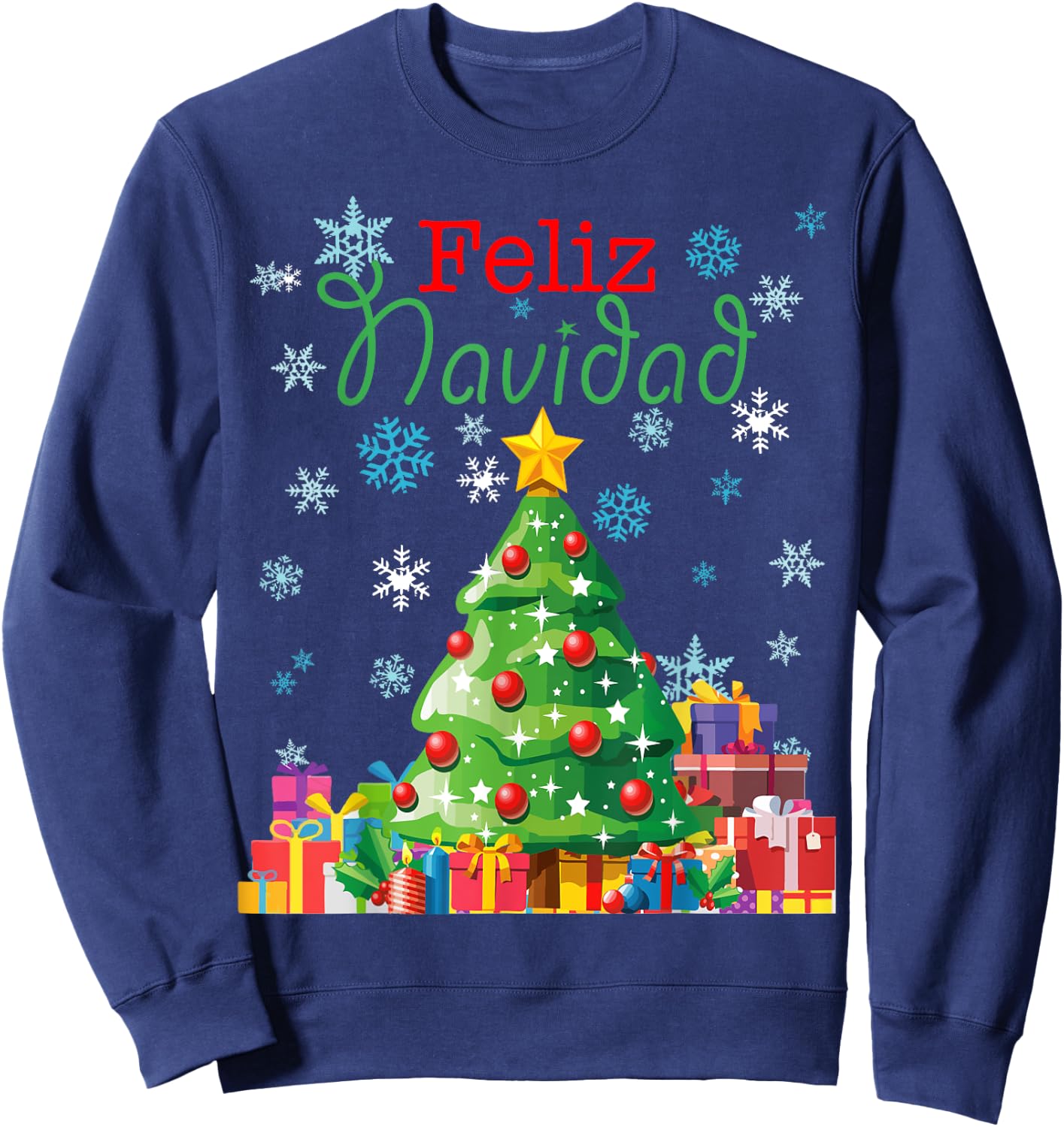 Cute Feliz Navidad Christmas Tree Sweatshirt - Sweatshirt | Navy