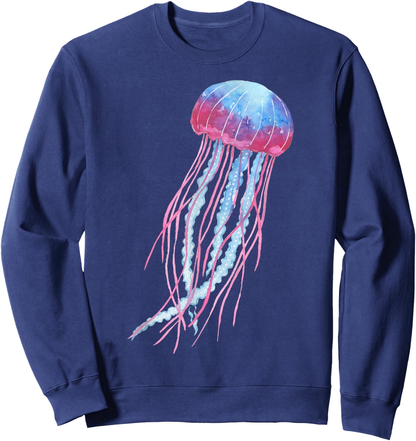 Ethereal Jellyfish Watercolor Trippy Graphic Ar Sweatshirt - Sweatshirt | Navy