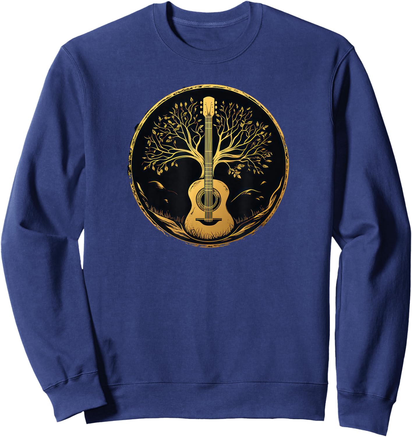 Acoustic Guitar Tree Lake Nature Folk Music Graphic Sweatshirt - Sweatshirt | Navy
