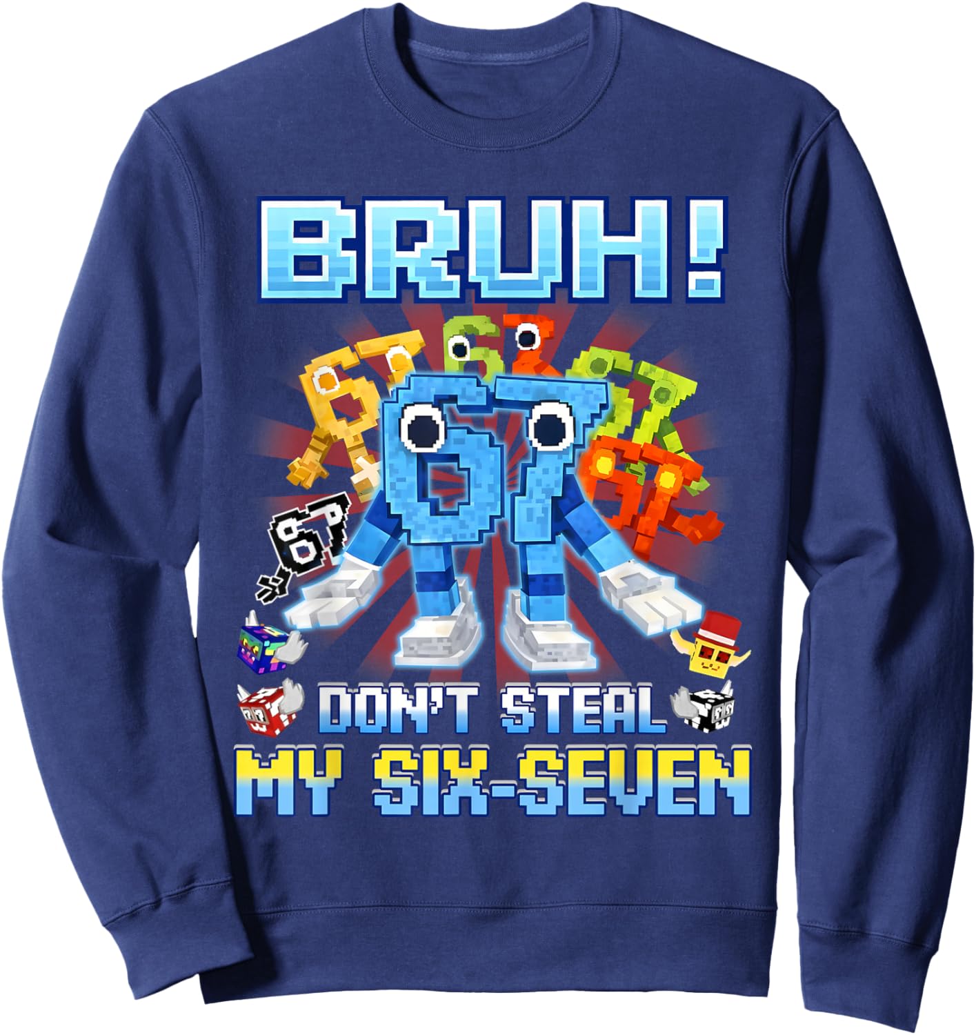 Don't Steal My Six Seven 67 Brainrot Meme Gifts Kids Boys Sweatshirt - Sweatshirt | Navy