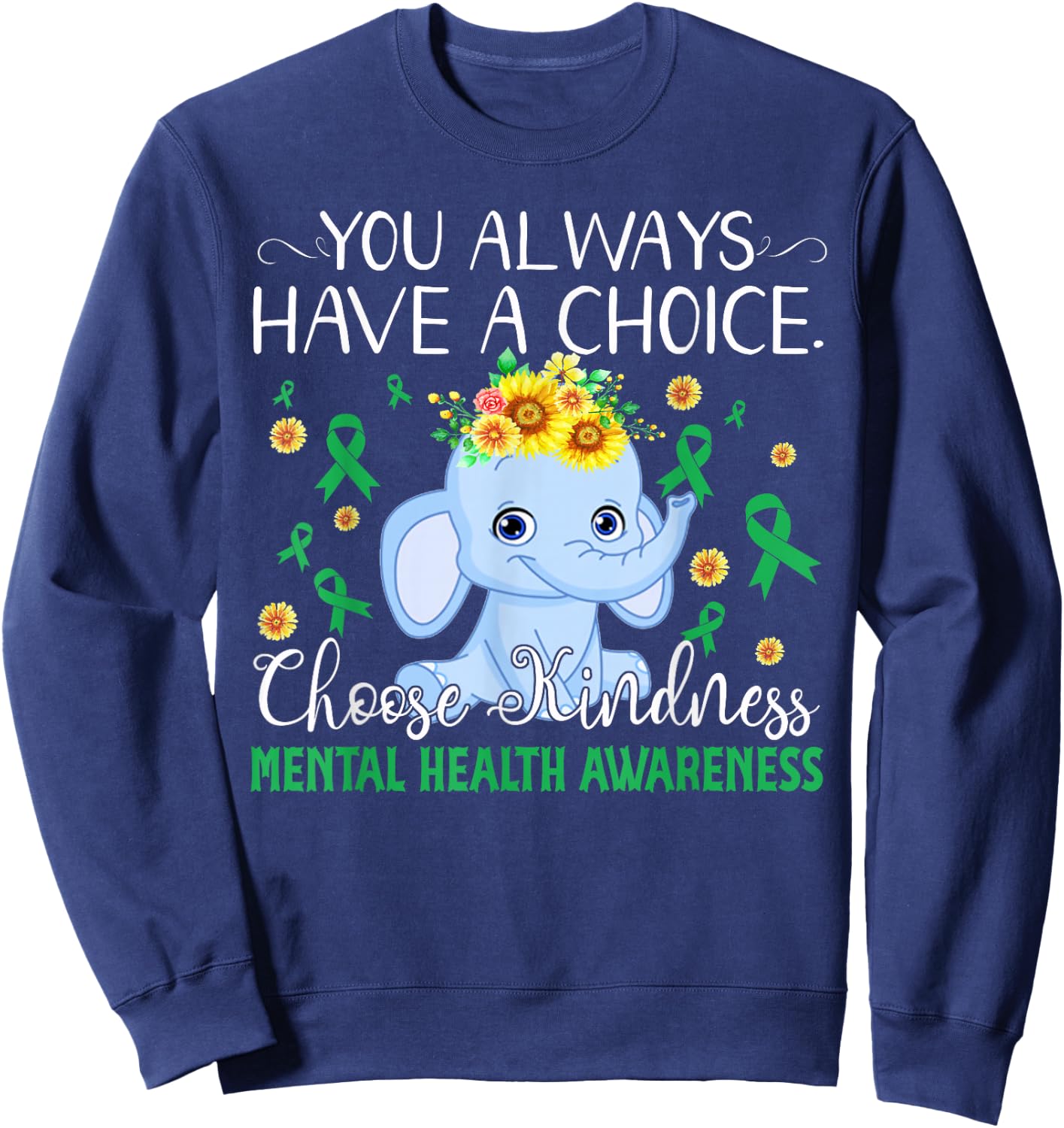 Elephant Choose Kind Mental Health Awareness Sweatshirt - Sweatshirt | Navy