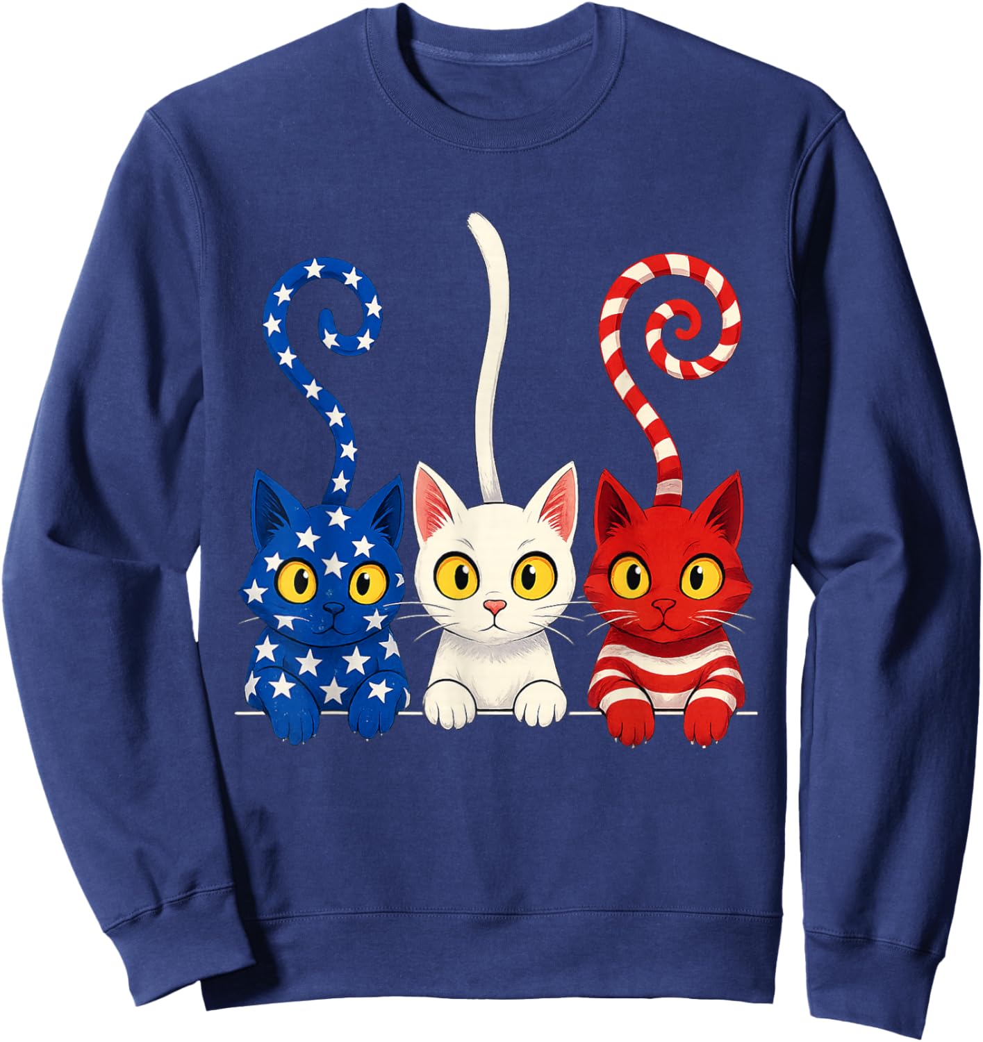 Cat 4th of July American Flag Red White Blue Women Kids Sweatshirt - Sweatshirt | Navy