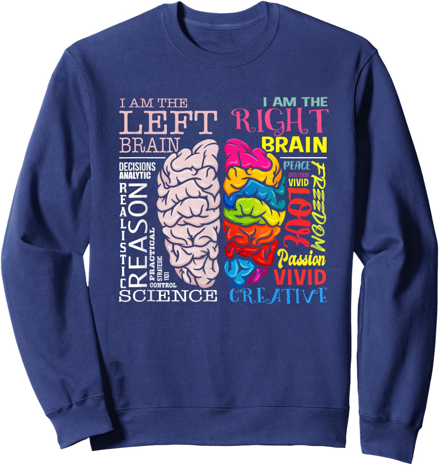 Brain Parts Left and Right Brain Neuroscience Sweatshirt - Sweatshirt | Navy