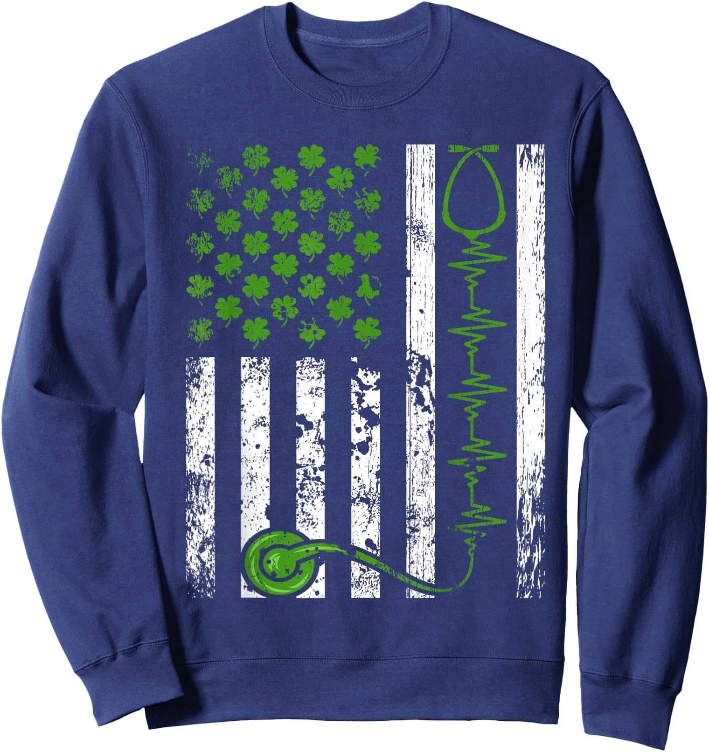 Irish Nurse St Patrick's Day Shirt Nurse Irish American Flag Sweatshirt - Sweatshirt | Navy