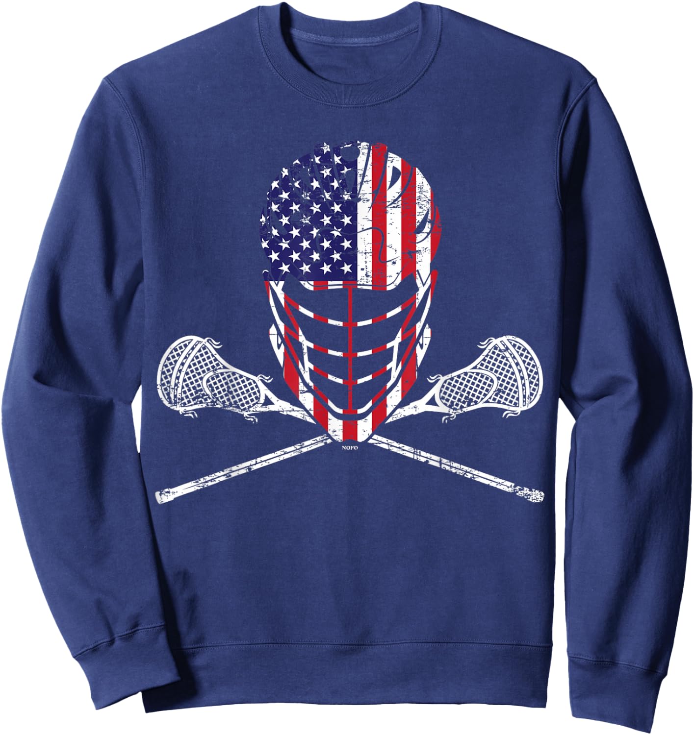 Lacrosse Helmet and Sticks, American Flag Lax Helmet Sweatshirt - Sweatshirt | Navy