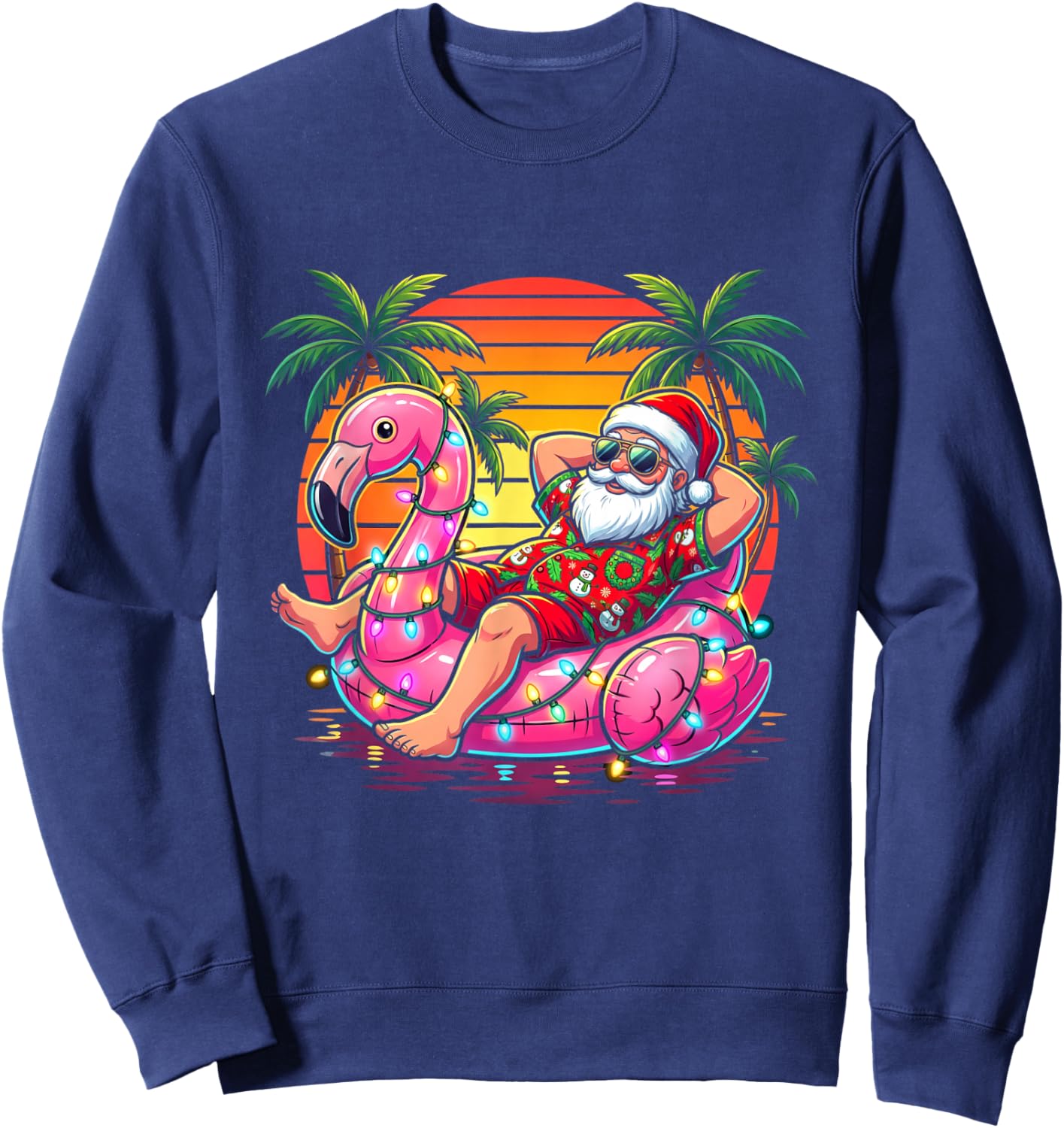 Christmas in July Santa Flamingo Float Summer Beach Xmas Sweatshirt - Sweatshirt | Navy