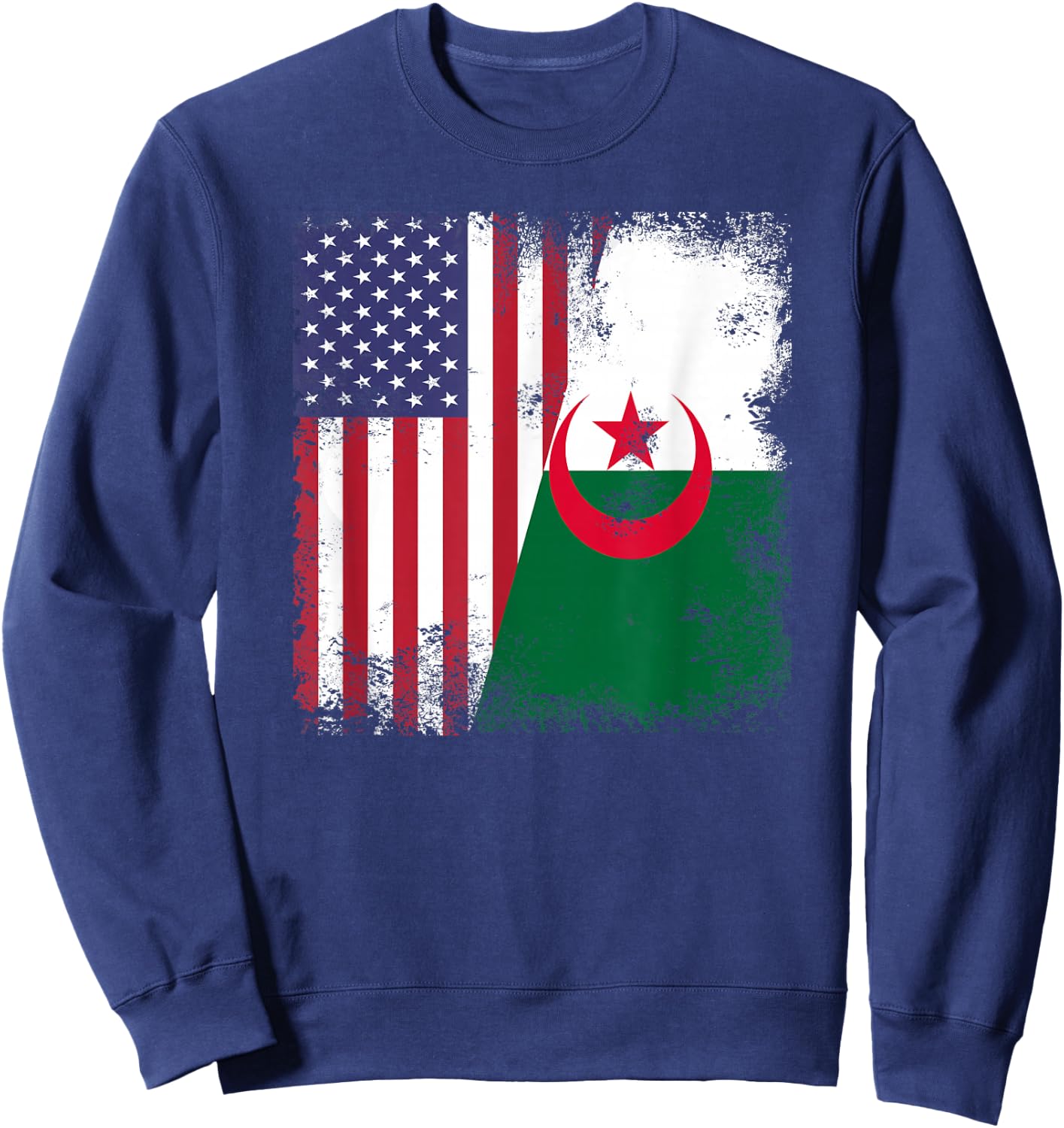 Half Algerian Flag | Vintage Algeria USA Gift Sweatshirt - Sweatshirt | Navy