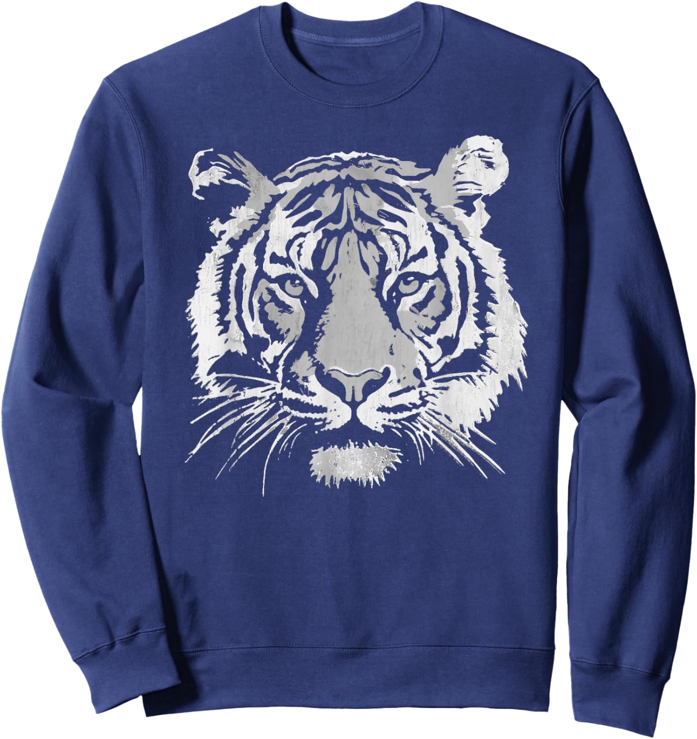 Vintage Tiger Face Retro 90s Style Animal Graphic Sweatshirt - Sweatshirt | Navy