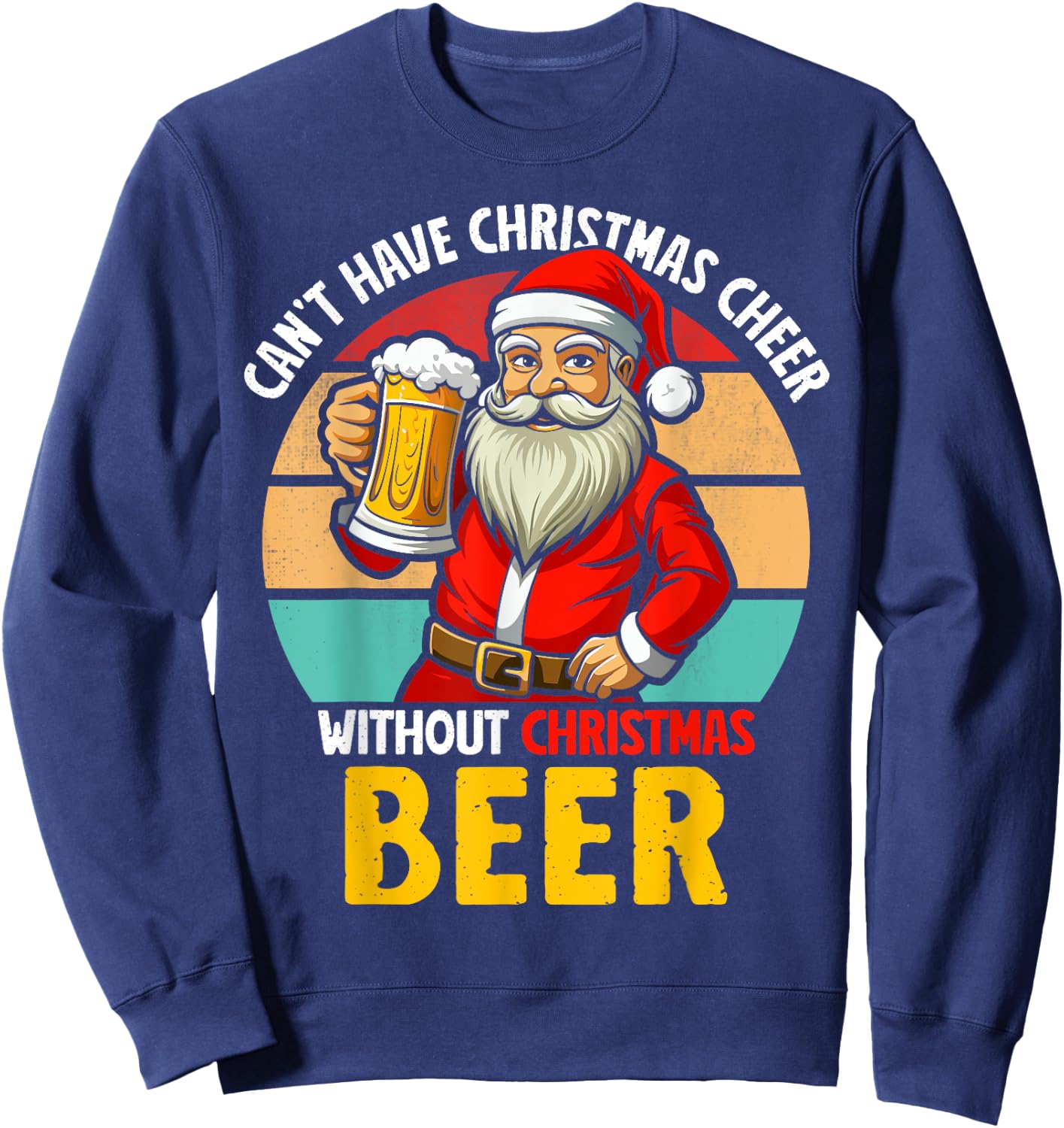 Santa Claus Christmas Beer Drinking Funny 2024 Xmas Party Sweatshirt - Sweatshirt | Navy