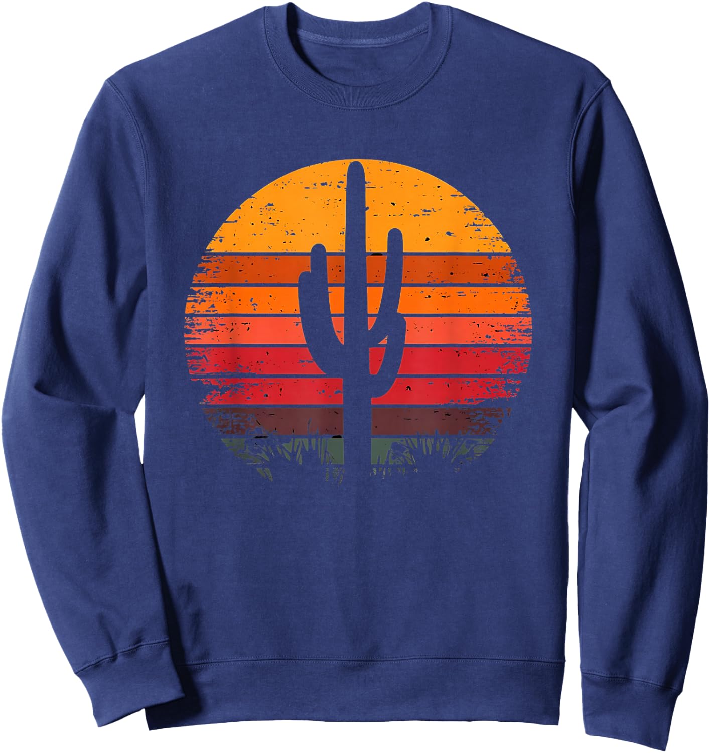 Retro Sunset Saguaro Cactus Vintage Desert Design Graphic Sweatshirt - Sweatshirt | Navy
