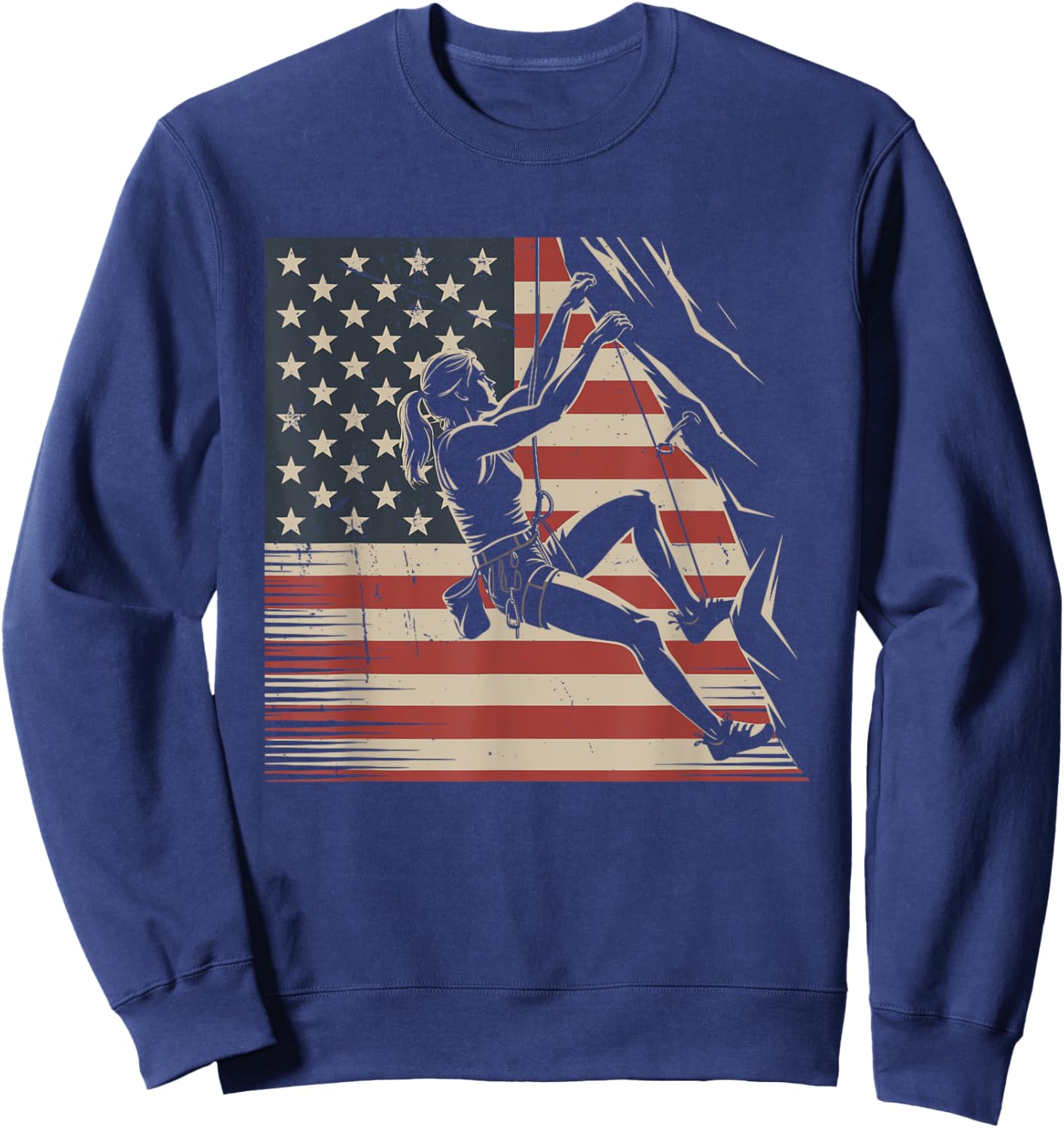 Rock Climbing USA Flag Vintage Rock Climber 4th Of July Sweatshirt - Sweatshirt | Navy