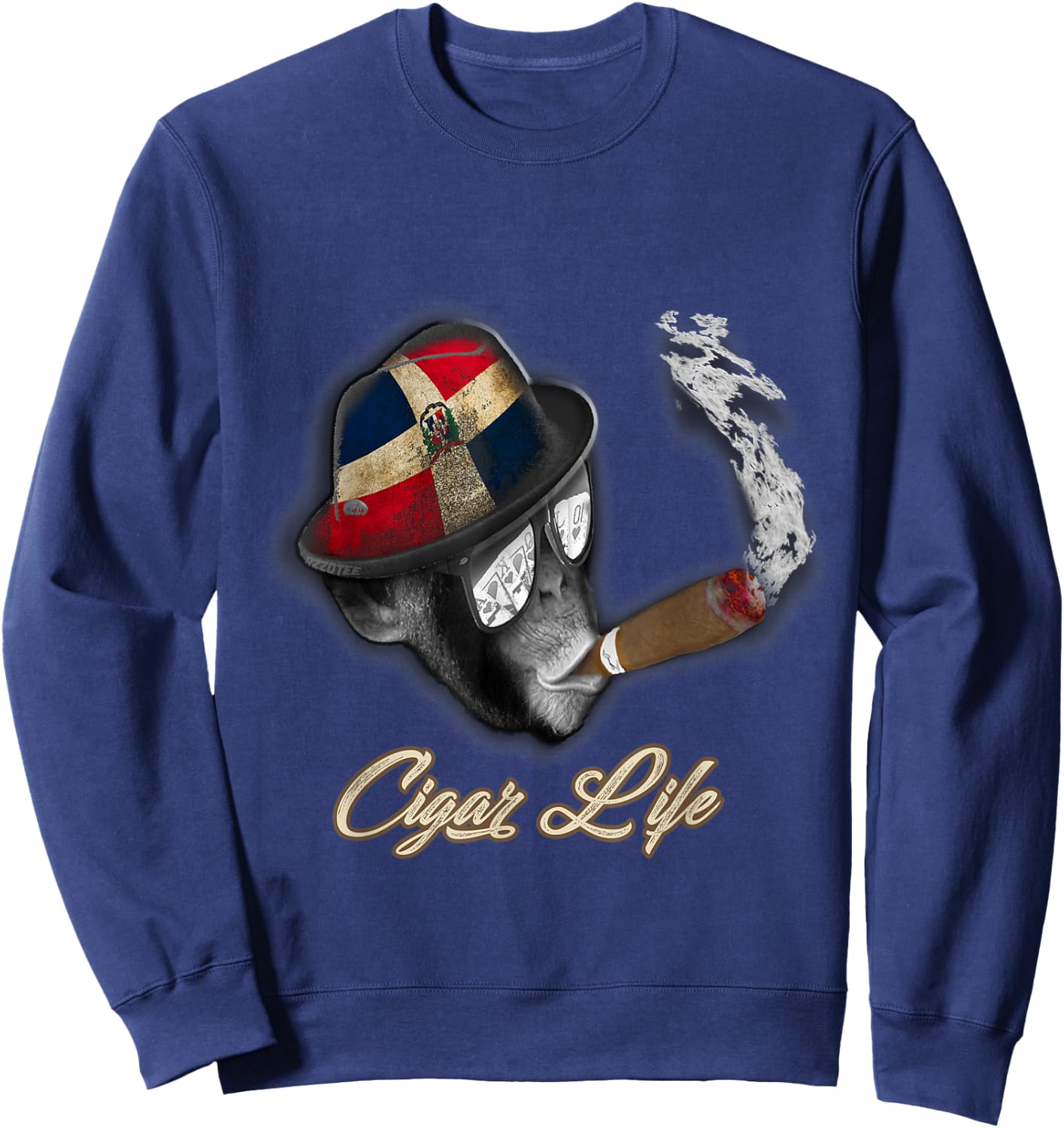 Dominican Flag Cigar Smoking monkey Sweatshirt - Sweatshirt | Navy