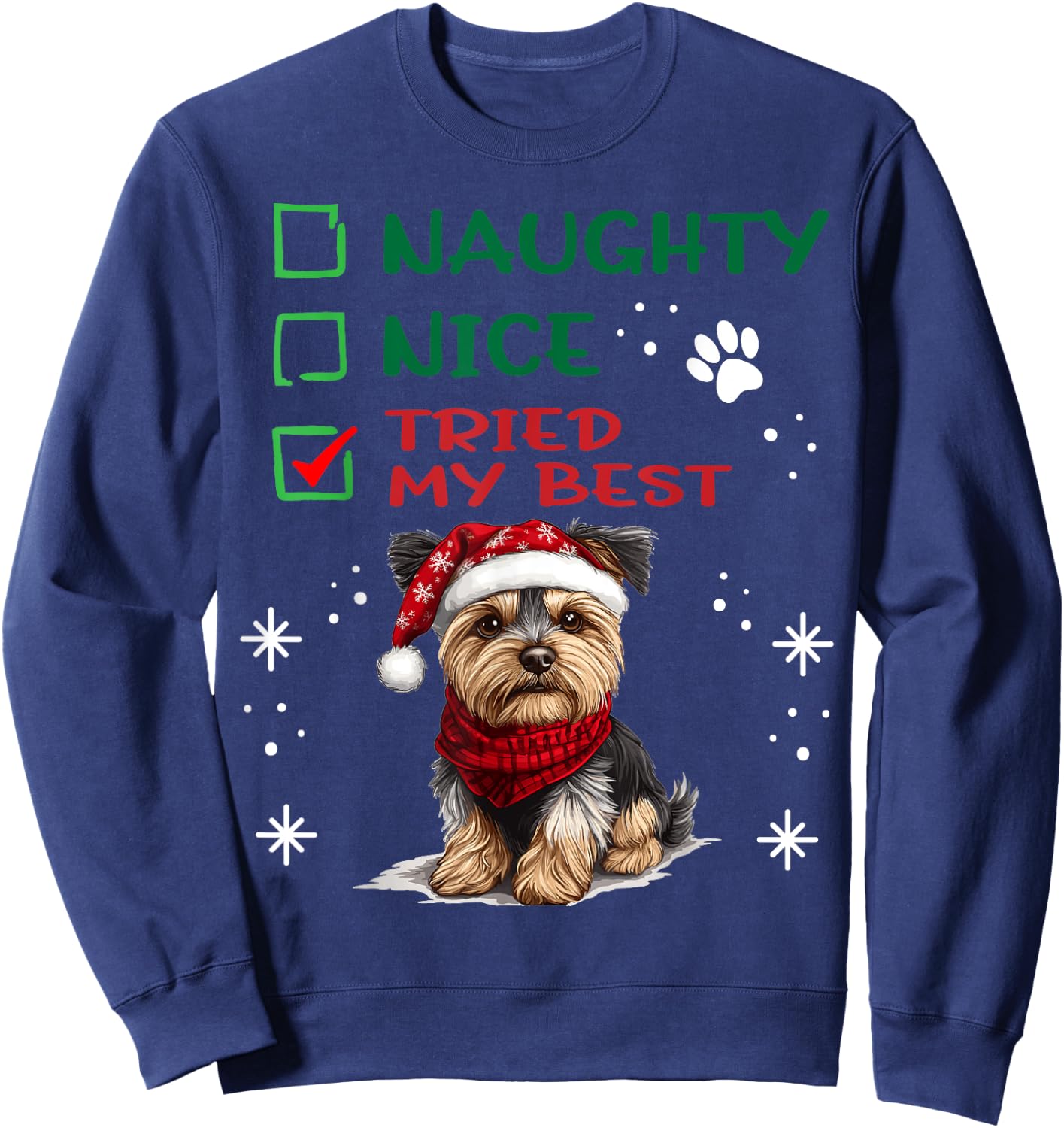 Cute Yorkshire Terrier Yorkie dog Dog Christmas Naughty Nice Sweatshirt - Sweatshirt | Navy
