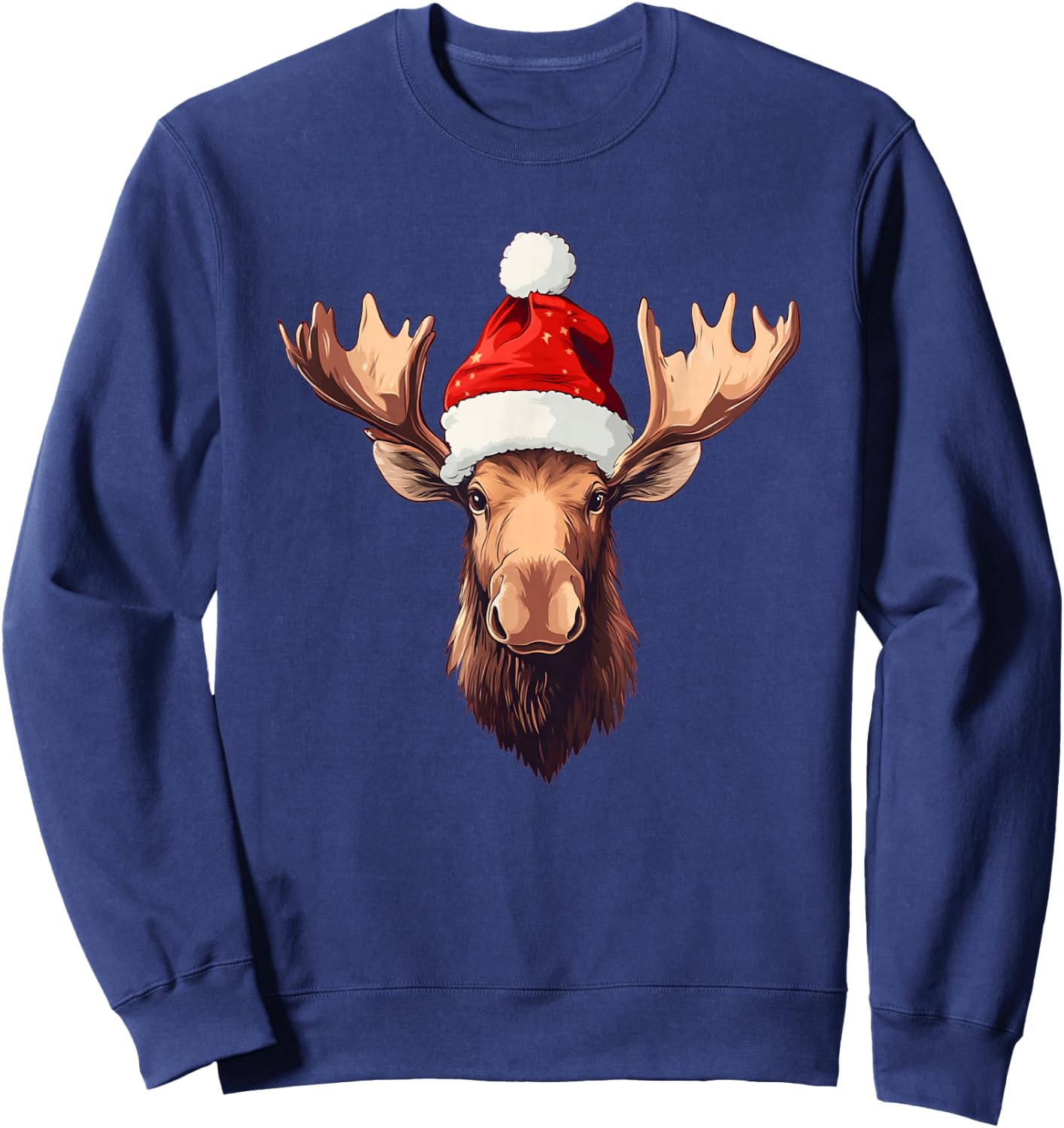 Moose Face with Santa Claus Hat Costume for Boys and Girls Sweatshirt - Sweatshirt | Navy