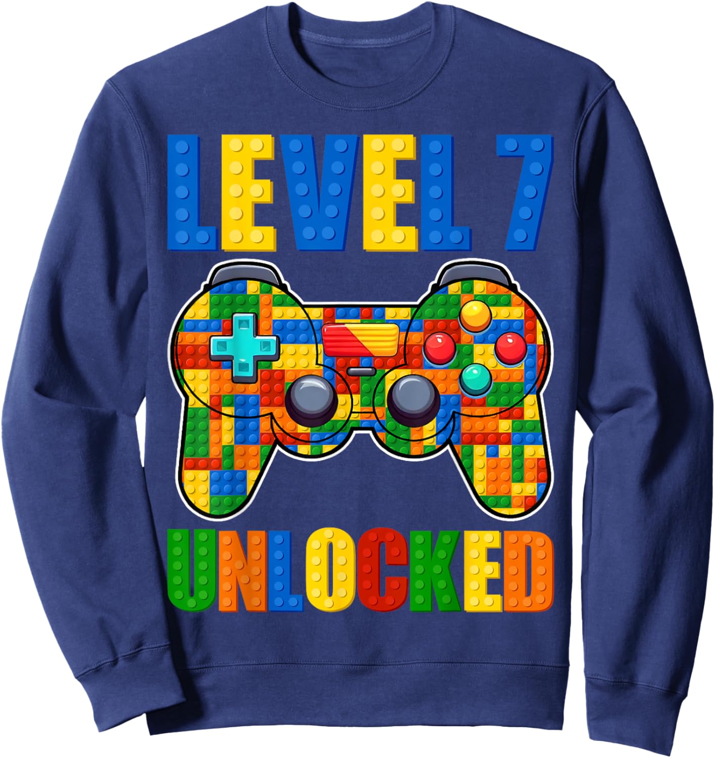Level 7 Unlocked Building Blocks 7th Birthday Video Game Boy Sweatshirt - Sweatshirt | Navy