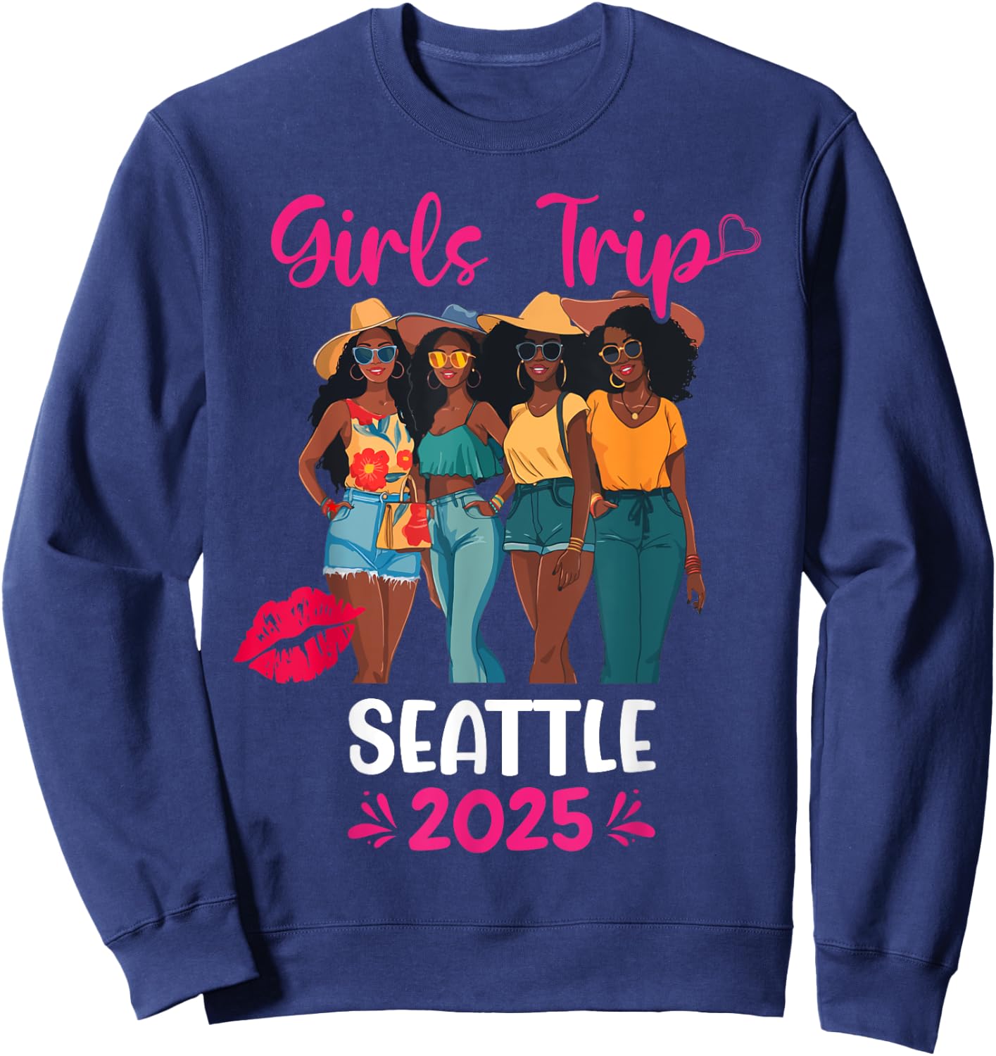 Black Girls Trip Seattle 2025 Vacation Matching Sweatshirt - Sweatshirt | Navy