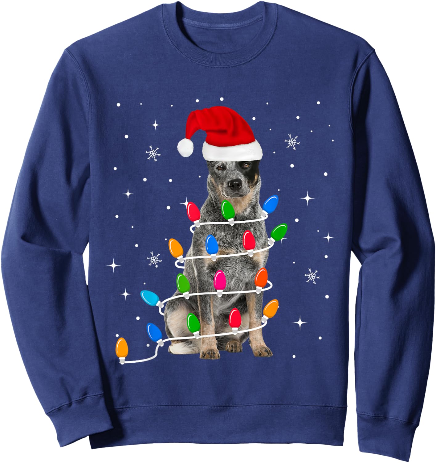 Funny Australian Cattle Dog Christmas Light Gifts Xmas Sweatshirt - Sweatshirt | Navy