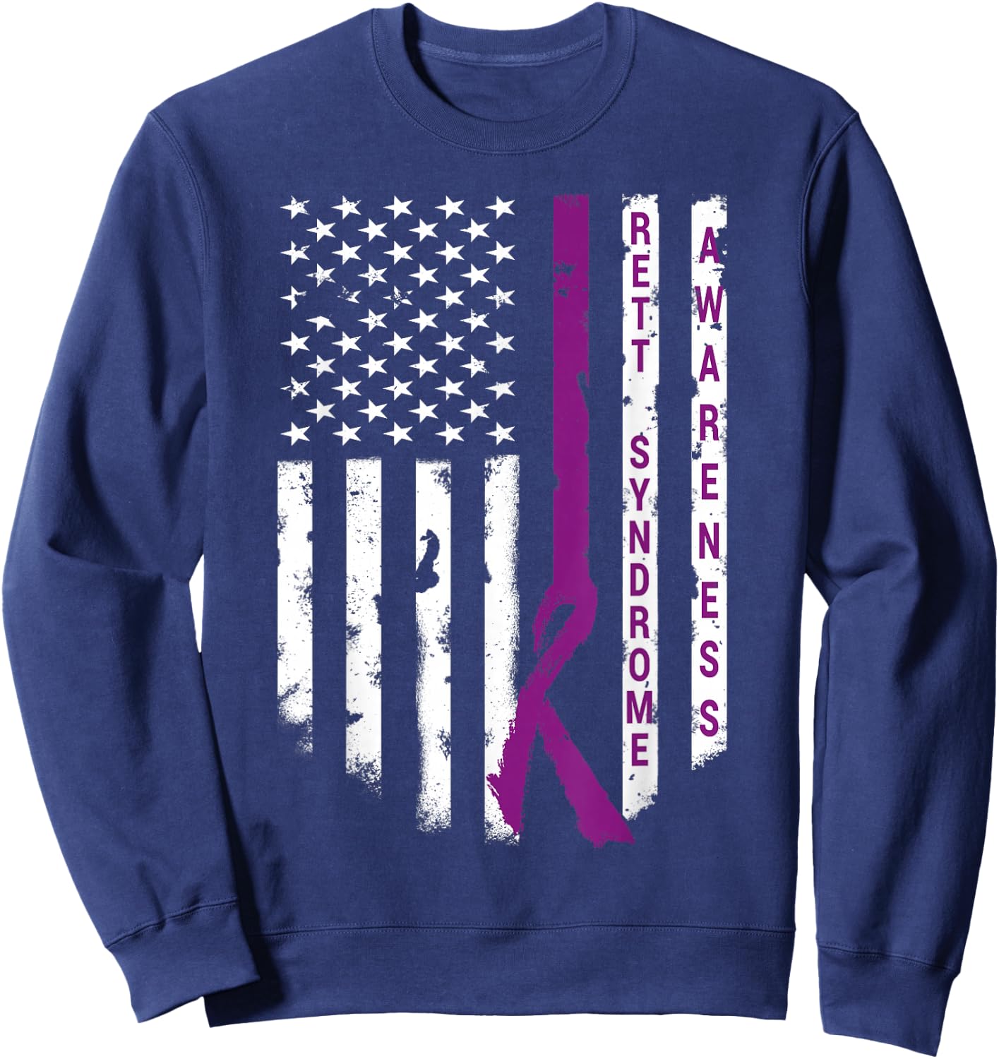 Rett Syndrome Awareness Shirt American Flag RTT Support Sweatshirt - Sweatshirt | Navy