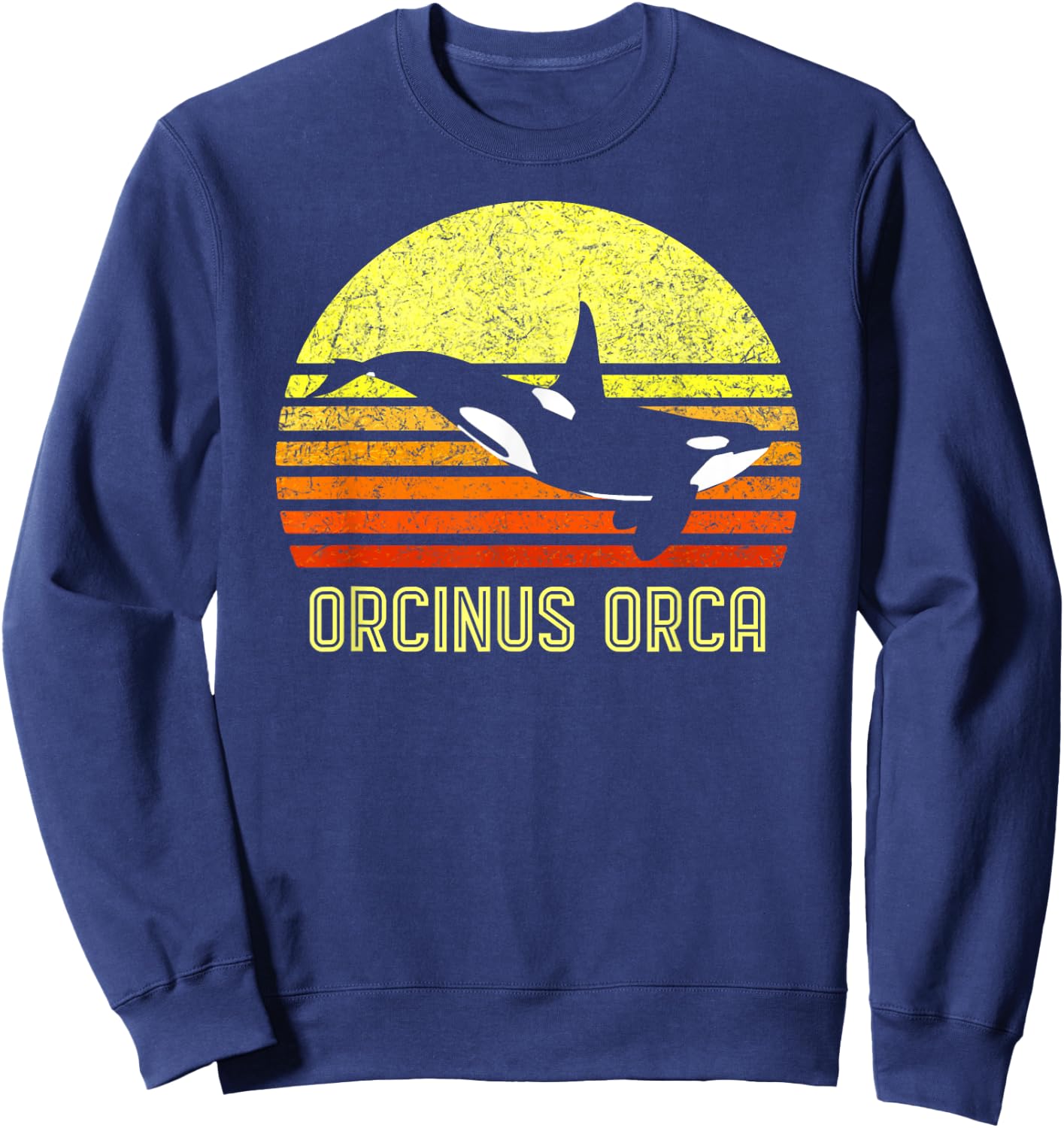Orca Killer Whale Dolphin Marine Science Biologist Retro Sun Sweatshirt - Sweatshirt | Navy