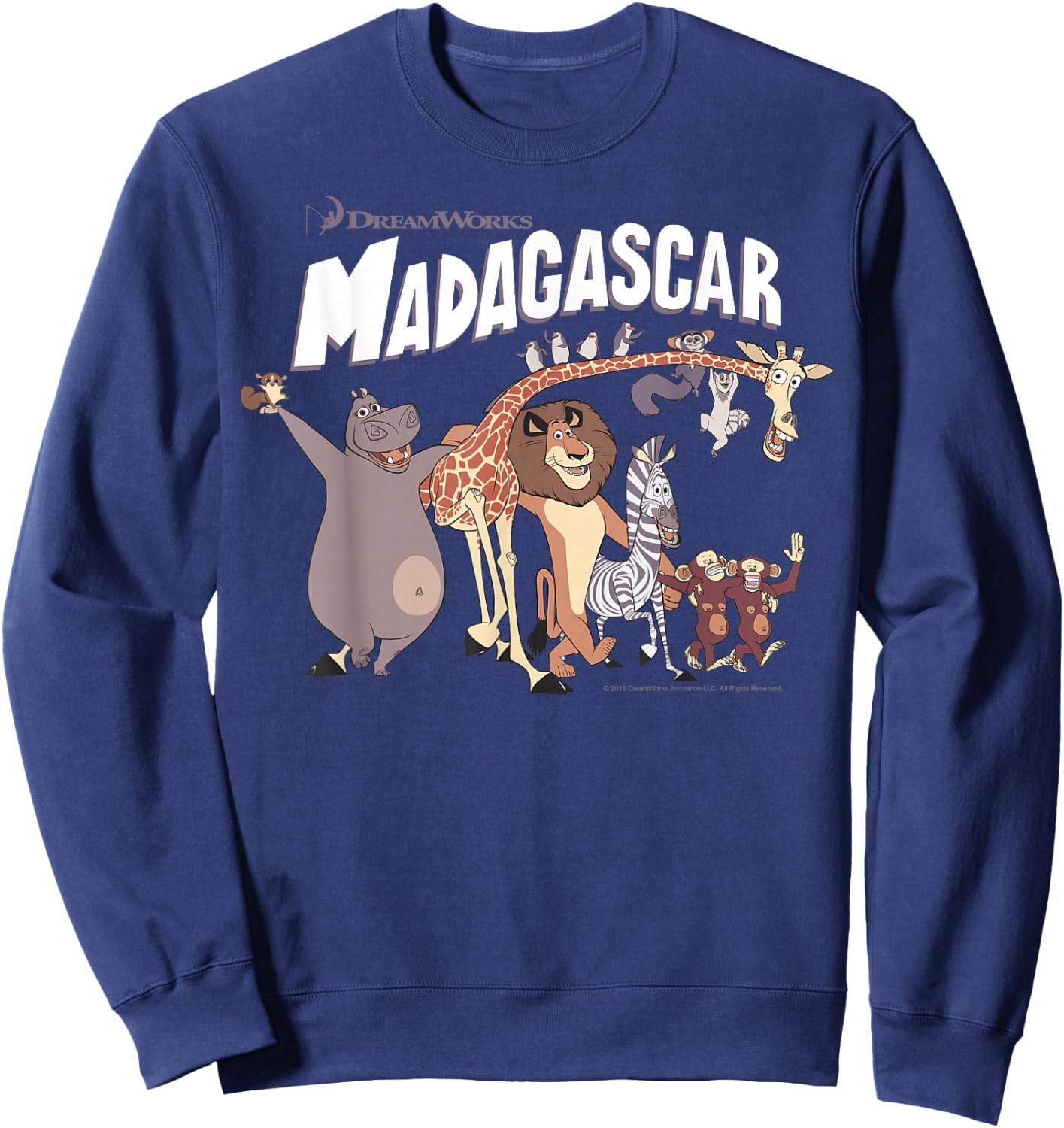 Madagascar Cartoon Group Shot Movie Logo Small Sweatshirt - Sweatshirt | Navy