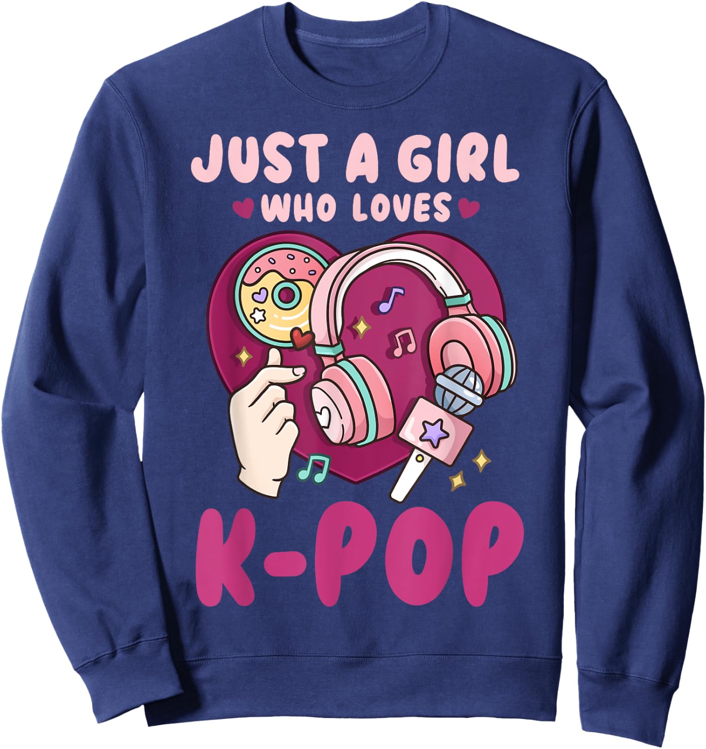 K-Pop & Anime Lovers -Kids Black K-Pop Theme Girls Sweatshirt - Sweatshirt | Navy